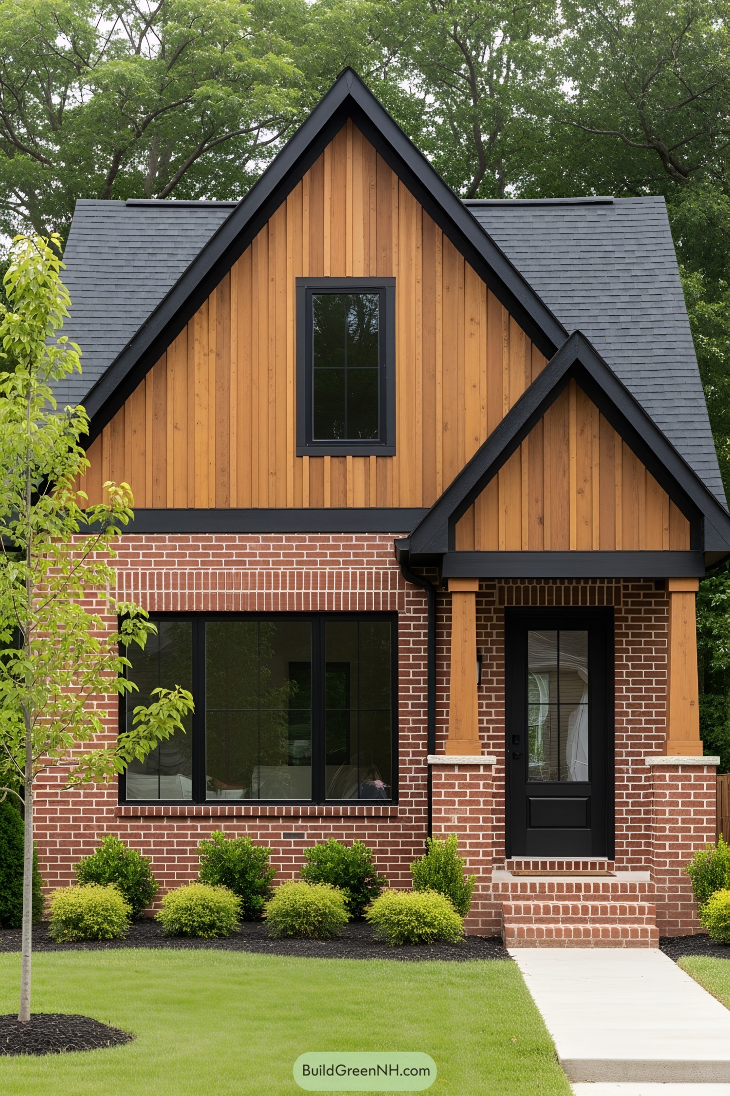 Cute cottage with brick and wood facade