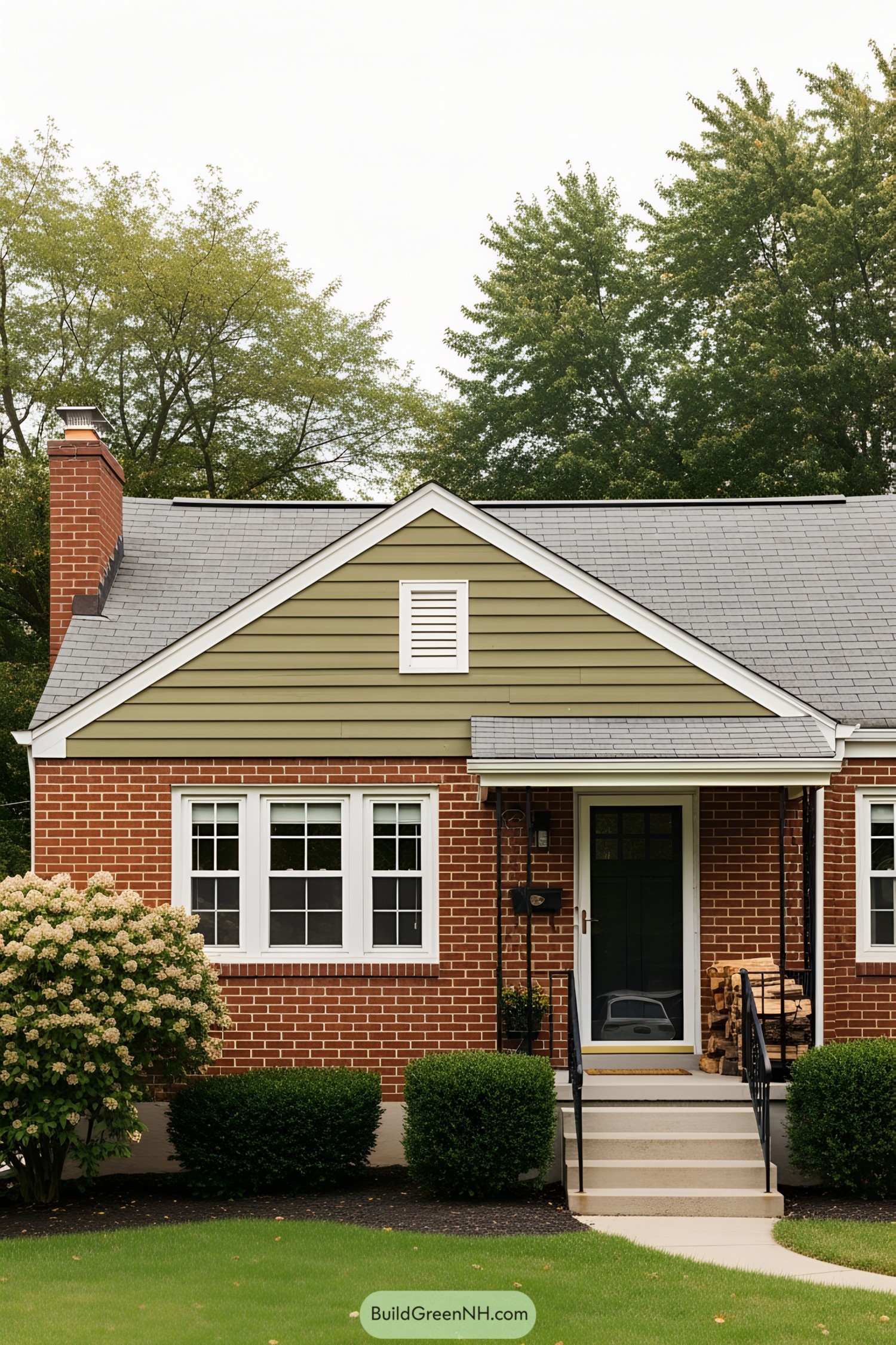 Cozy cottage with a blend of brick and wood siding