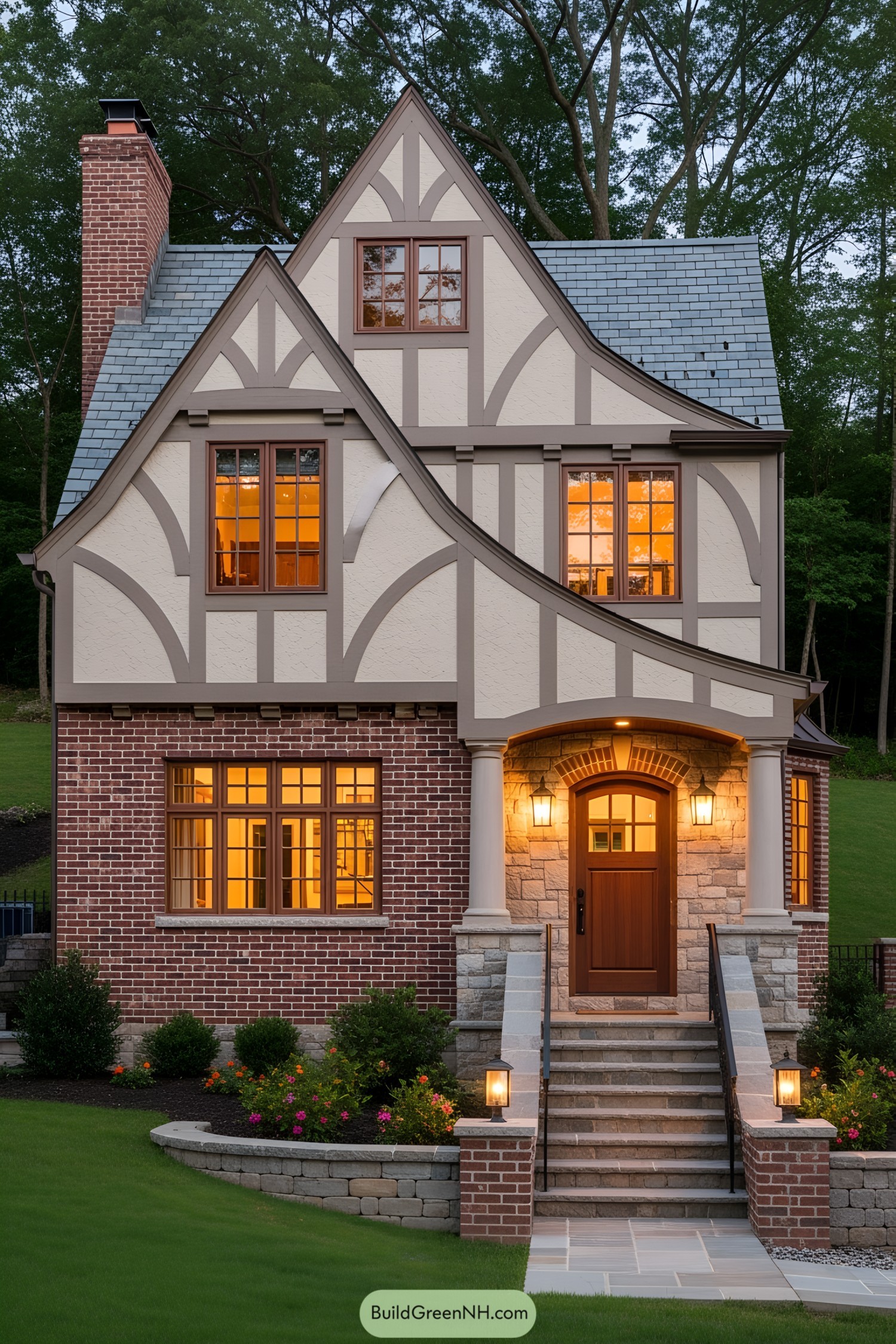 Compact cottage with brick base and timber accents