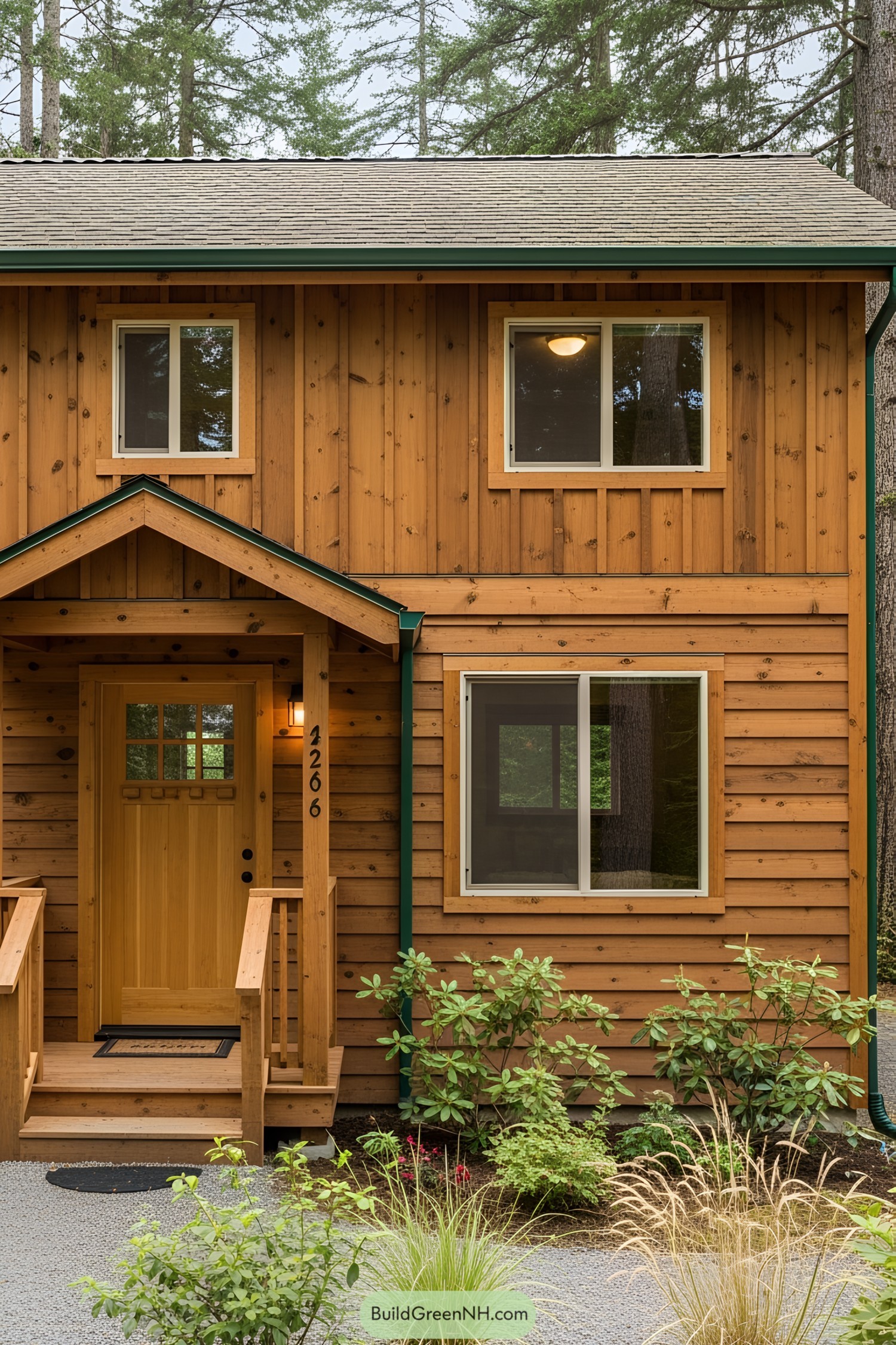 Compact wooden house with porch