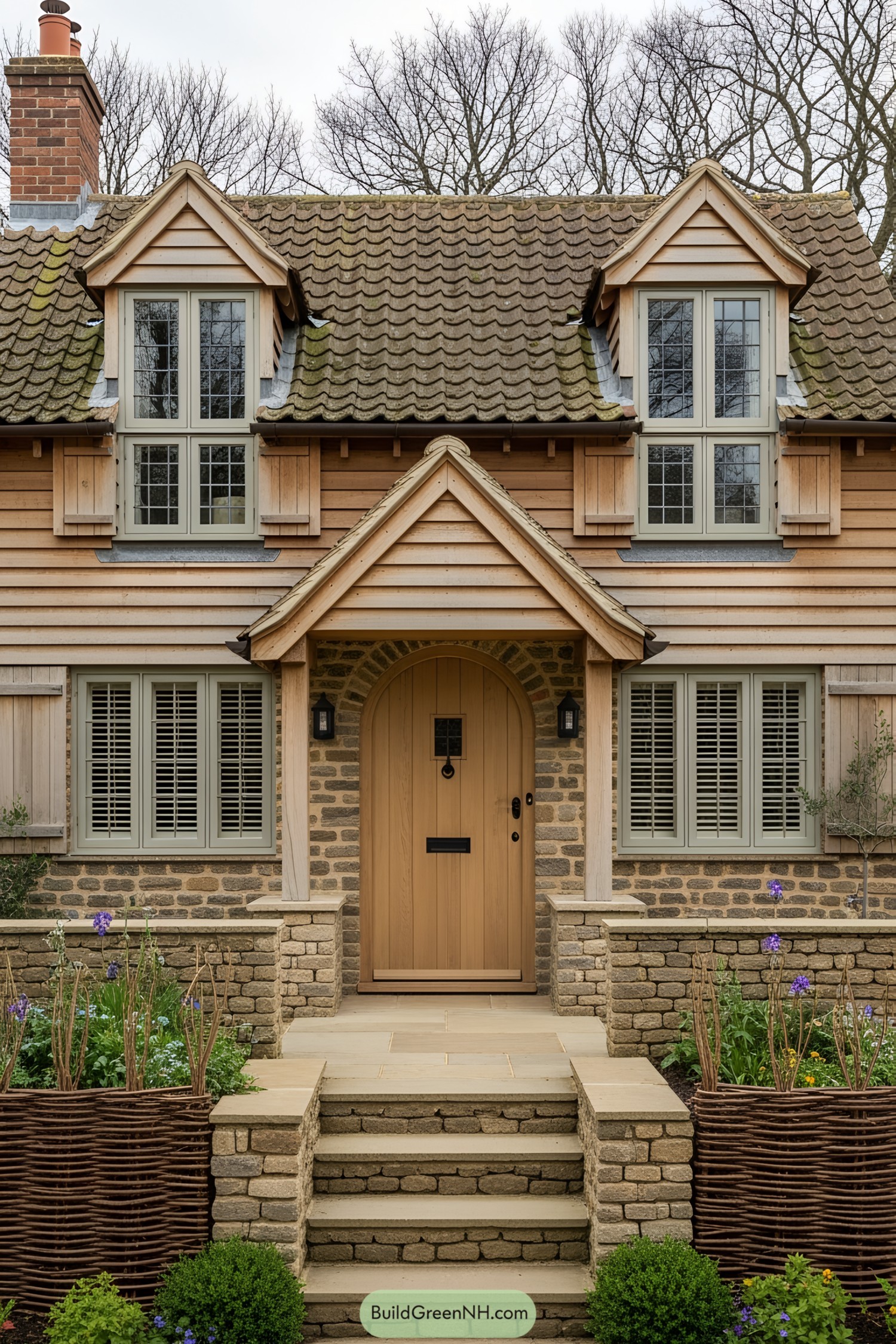 Compact house with charming wooden accents and stonework
