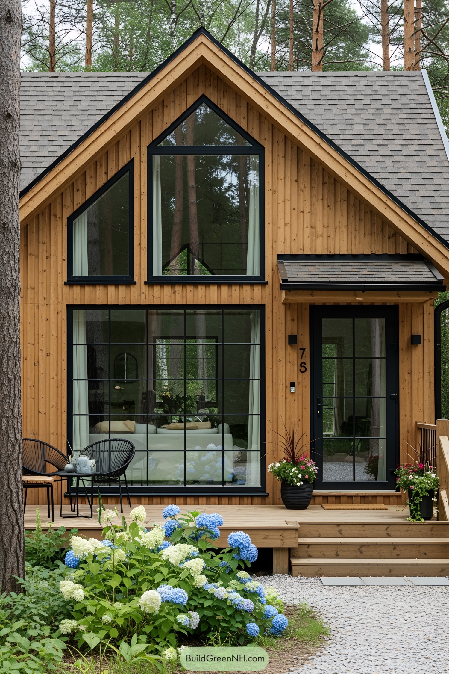 Cozy cabin with large windows