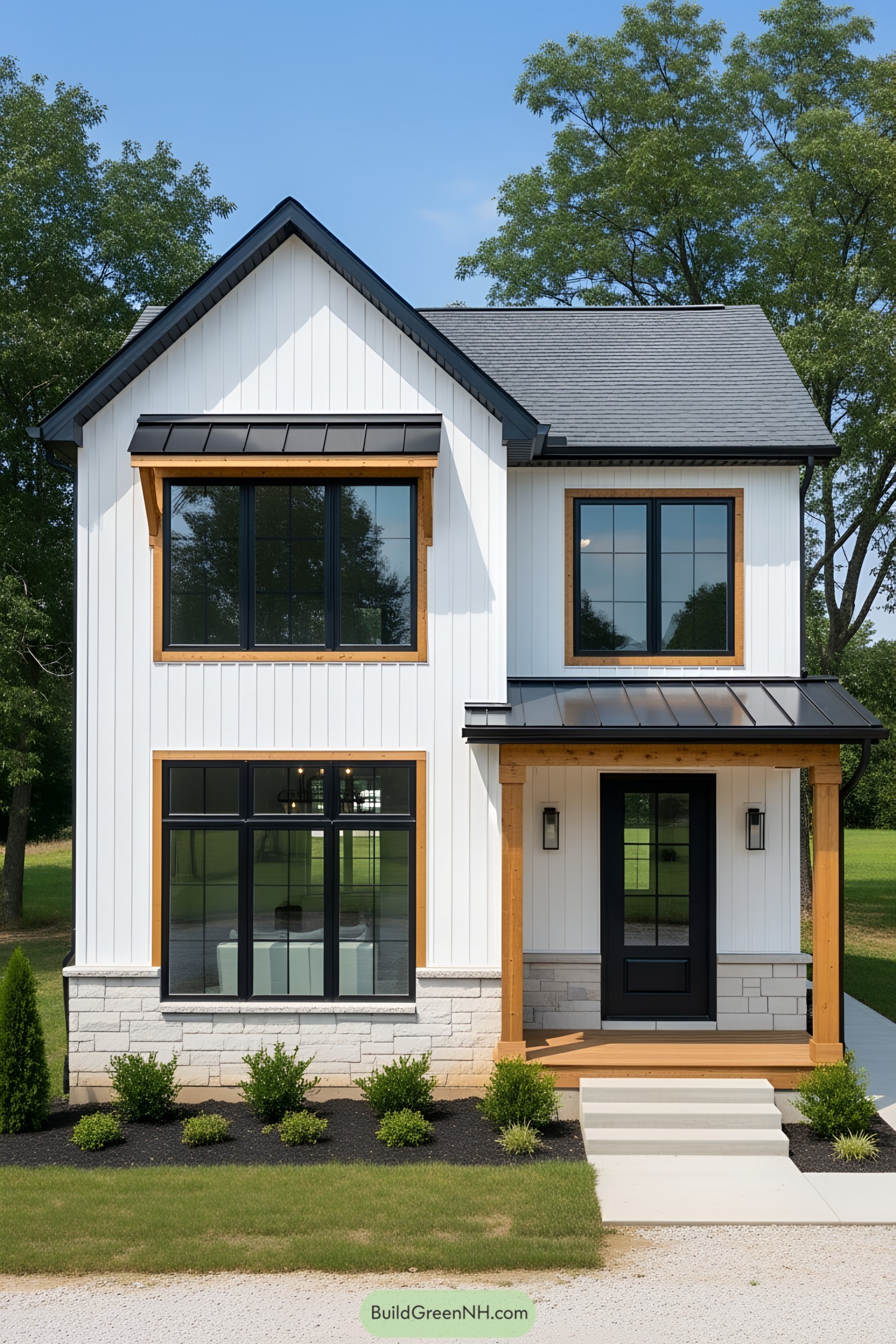 Charming two-story farmhouse with black and white accents