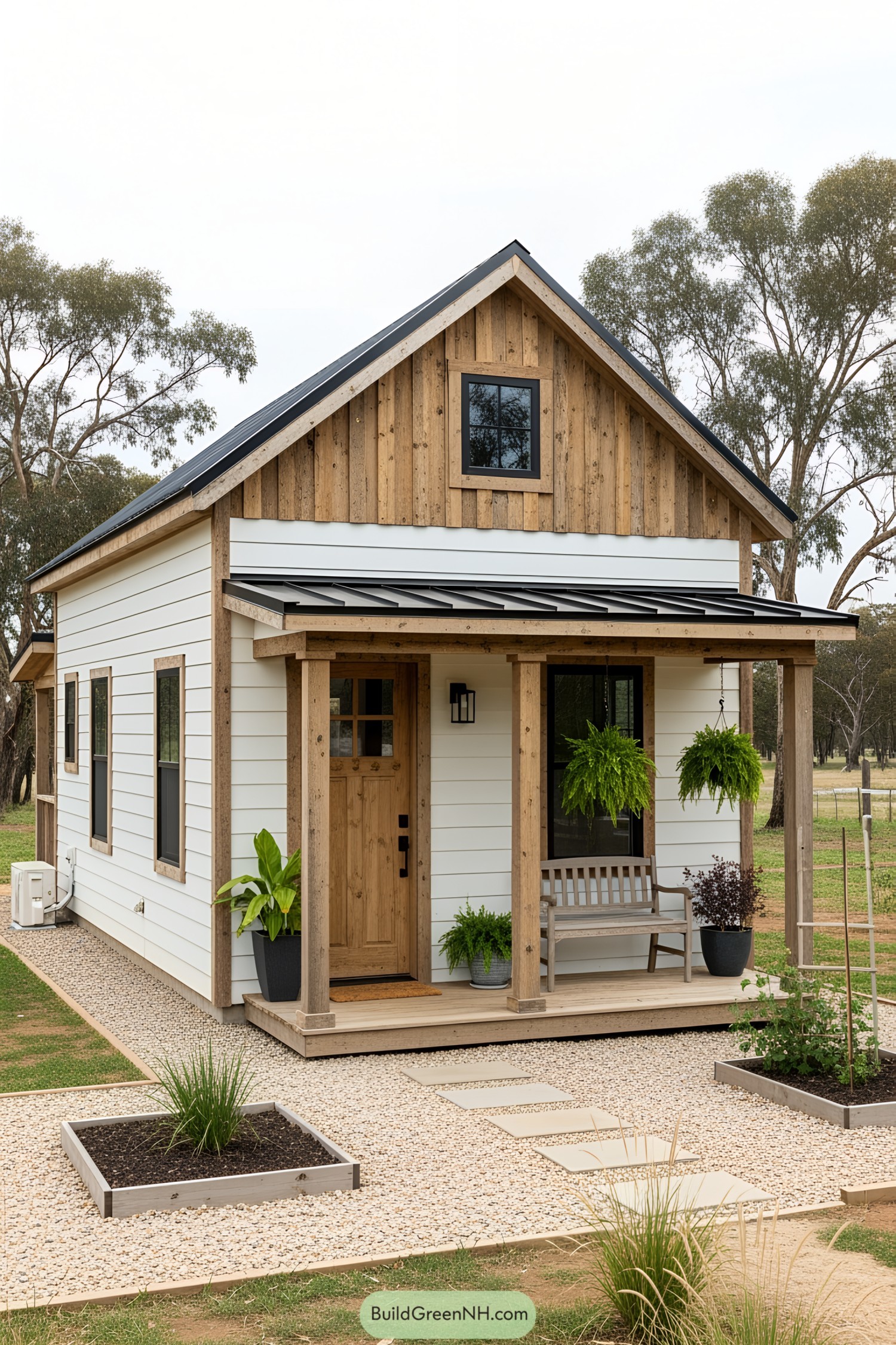 Cozy small farmhouse with a wooden porch