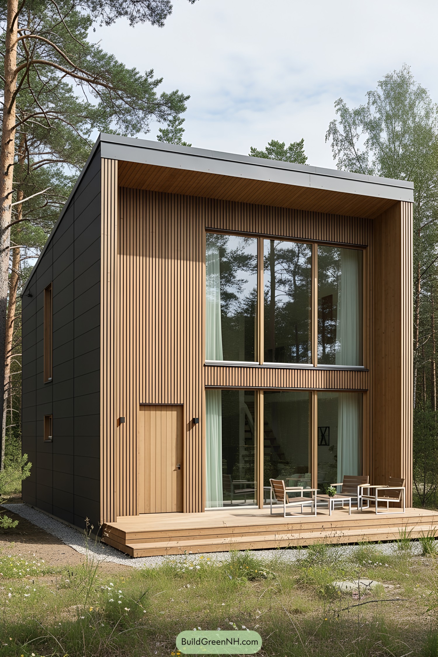 Modern forest house with a wooden facade