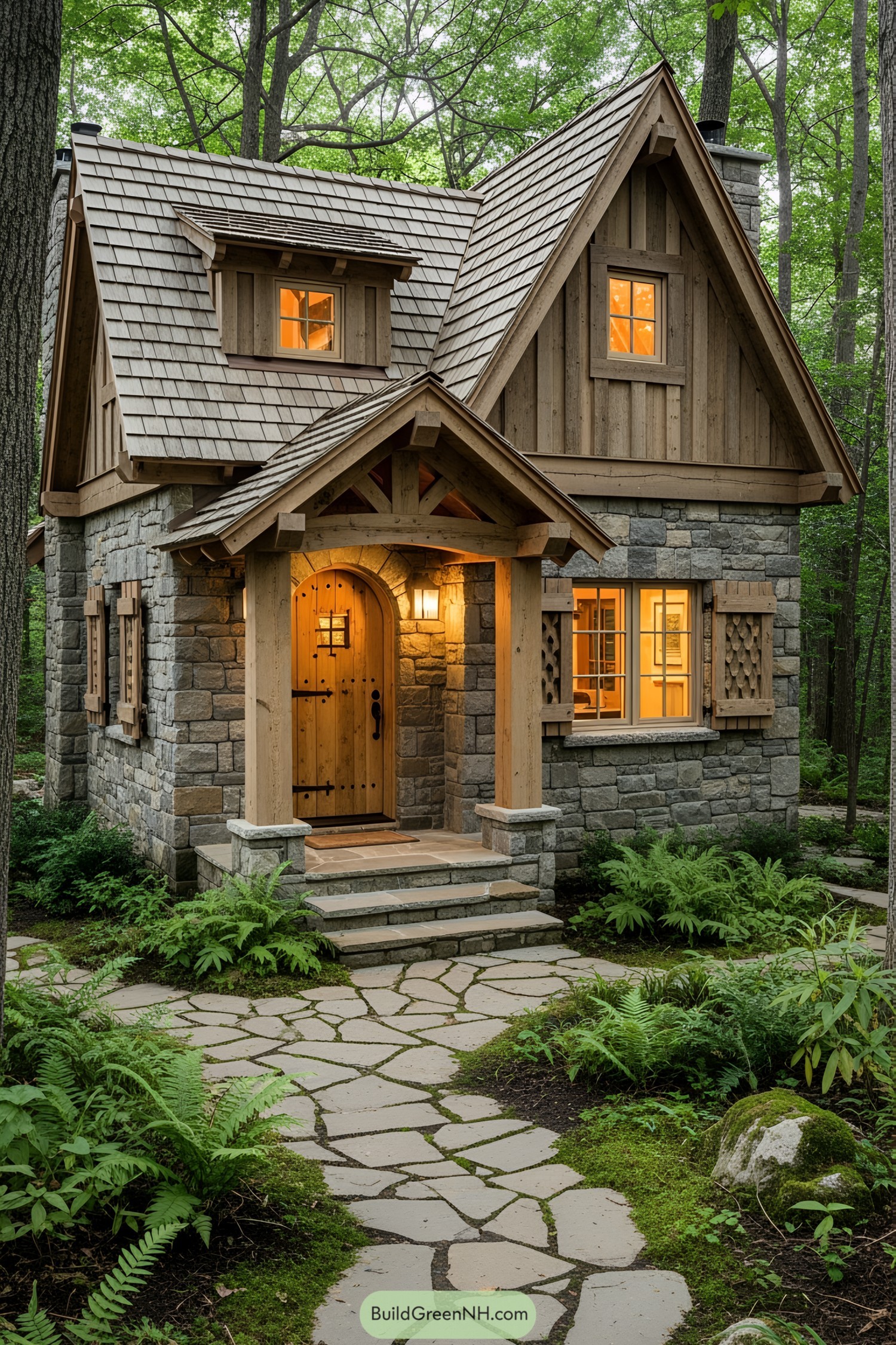 Adorable stone cottage amidst lush greenery