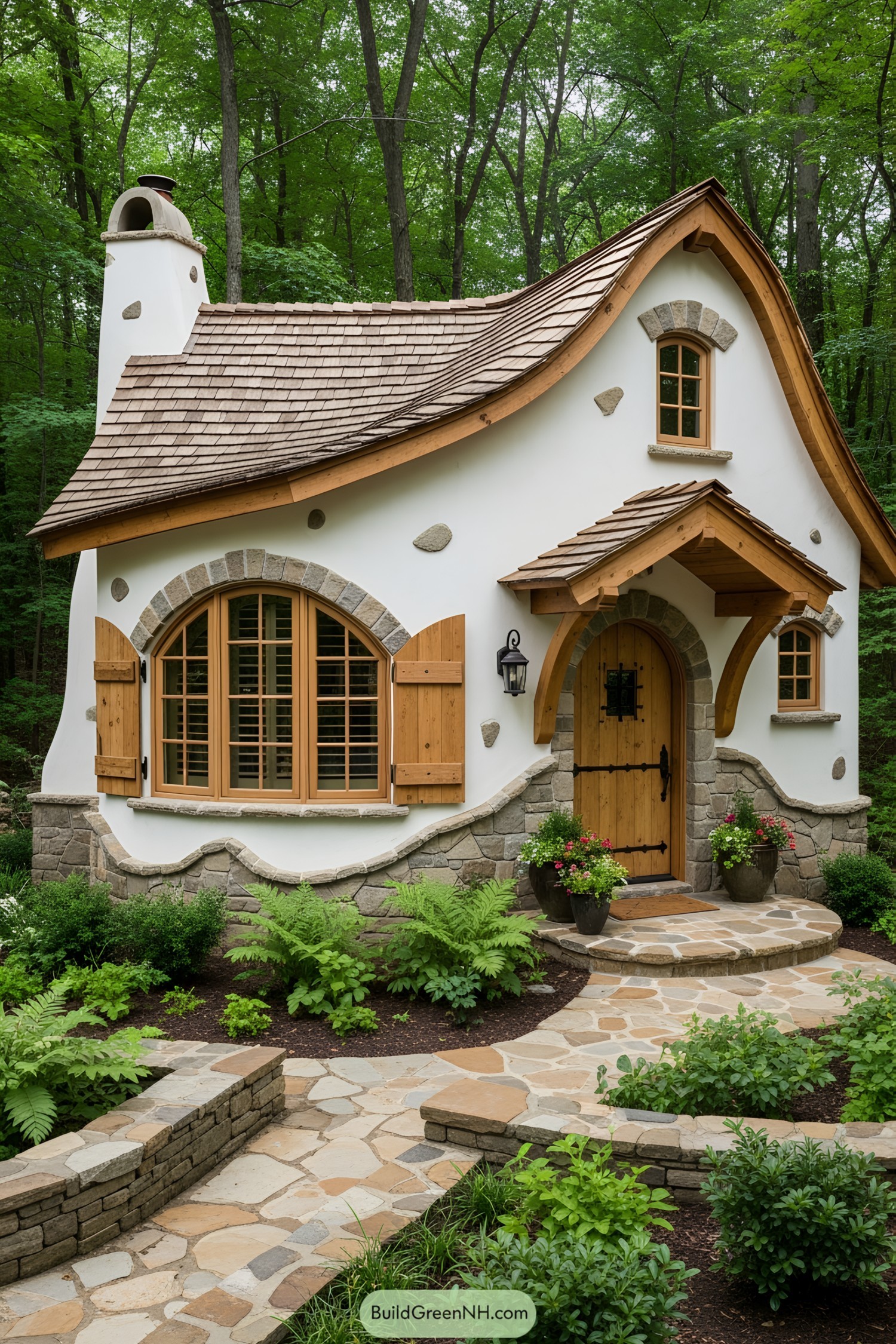 Charming small house in the forest with a curved roof