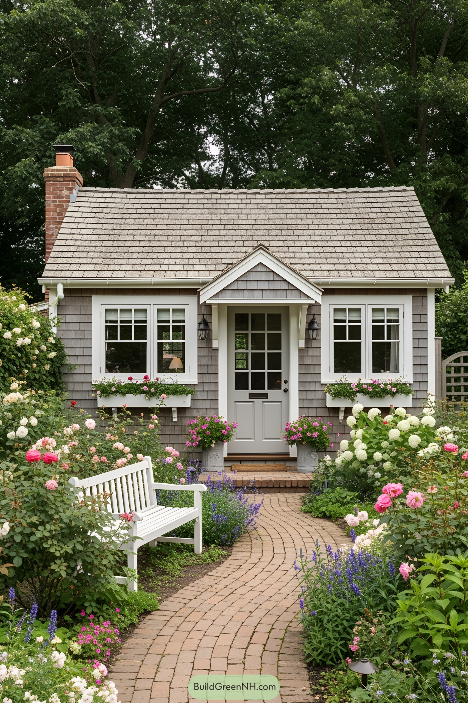 Charming small house with a lush flower garden