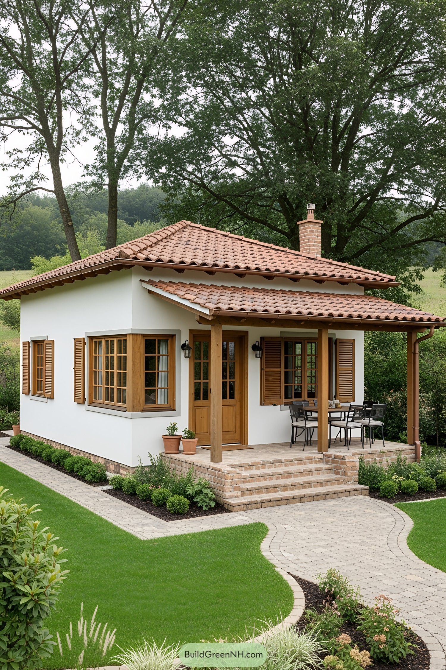 Cozy small house with a garden path and porch