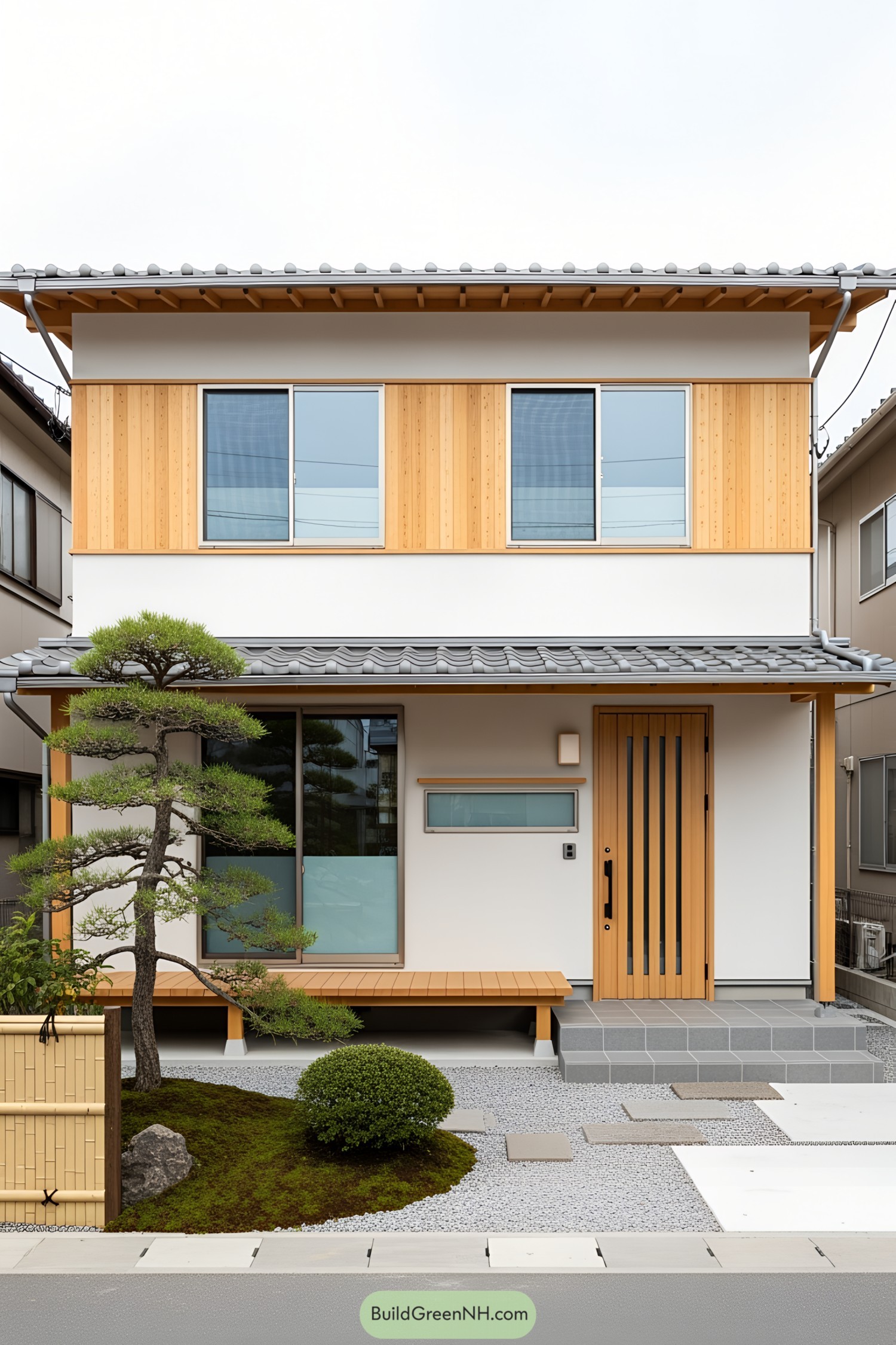 Compact modern Japanese house with minimalist garden