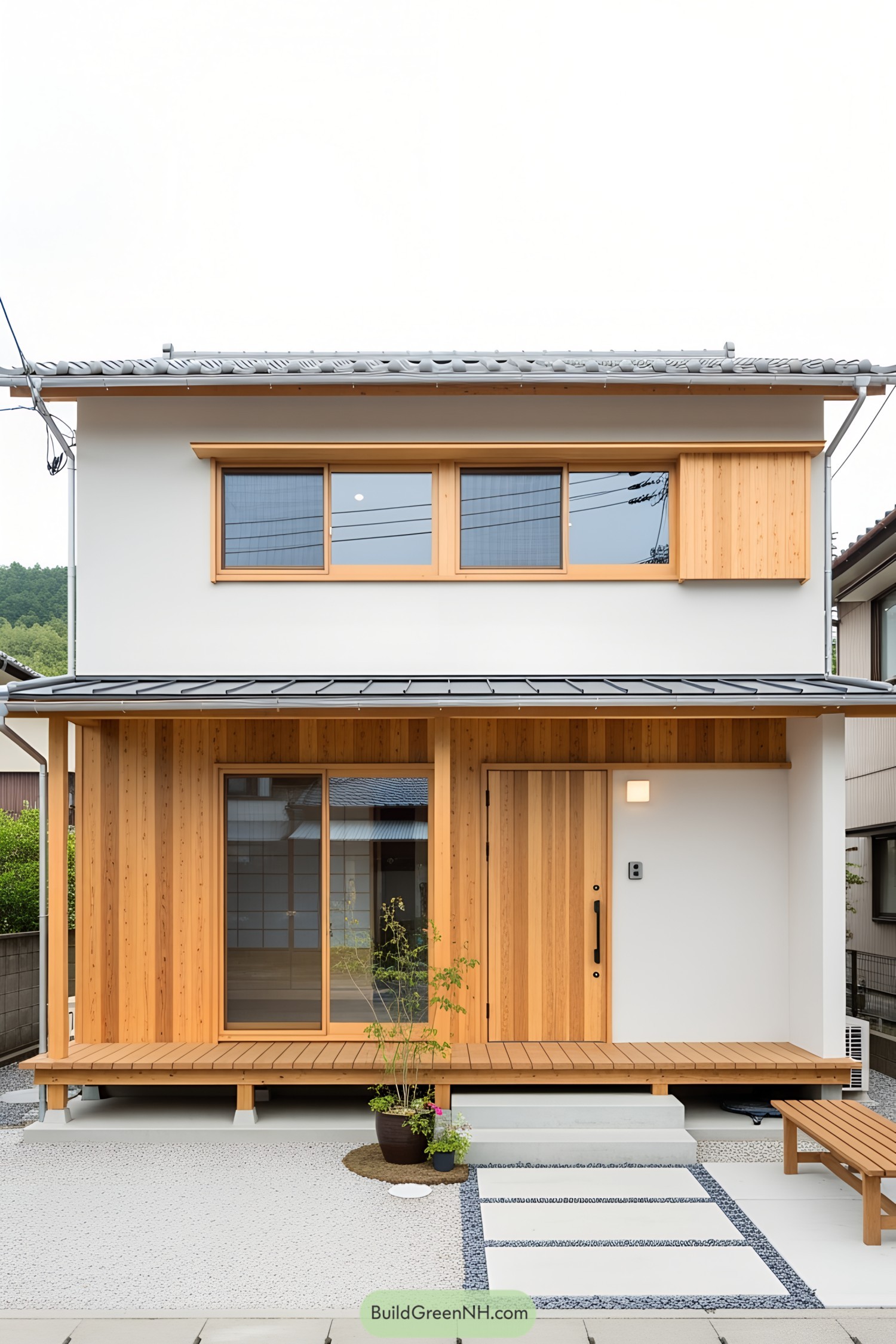 Modern compact Japanese house with wooden accents