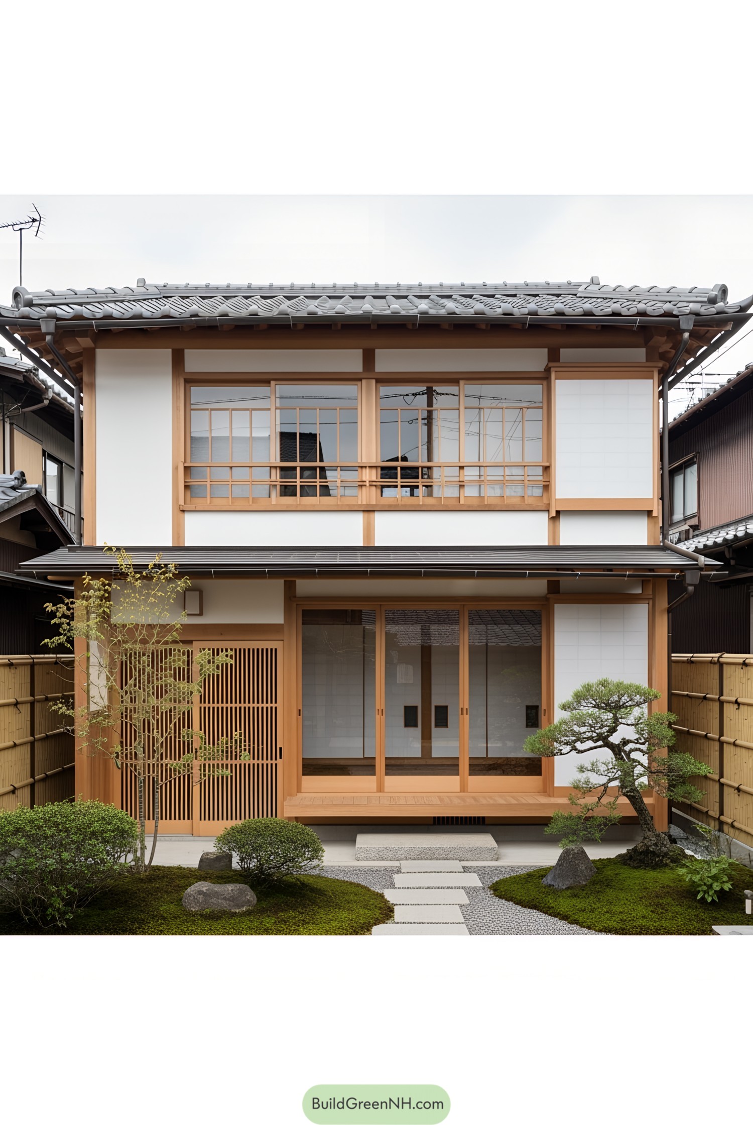 Compact Japanese house with wooden accents and garden