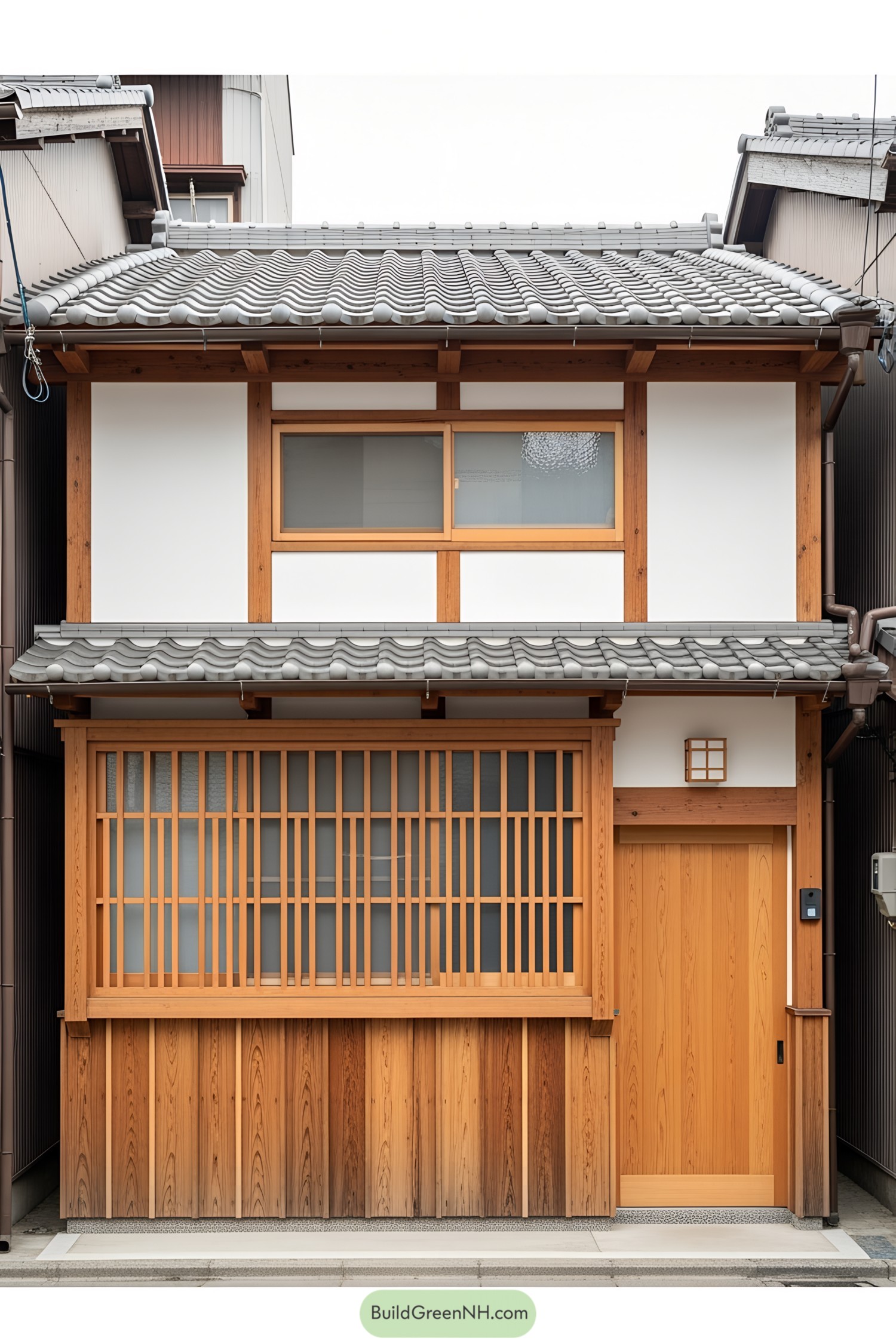 Small traditional Japanese house with wooden elements and a tiled roof