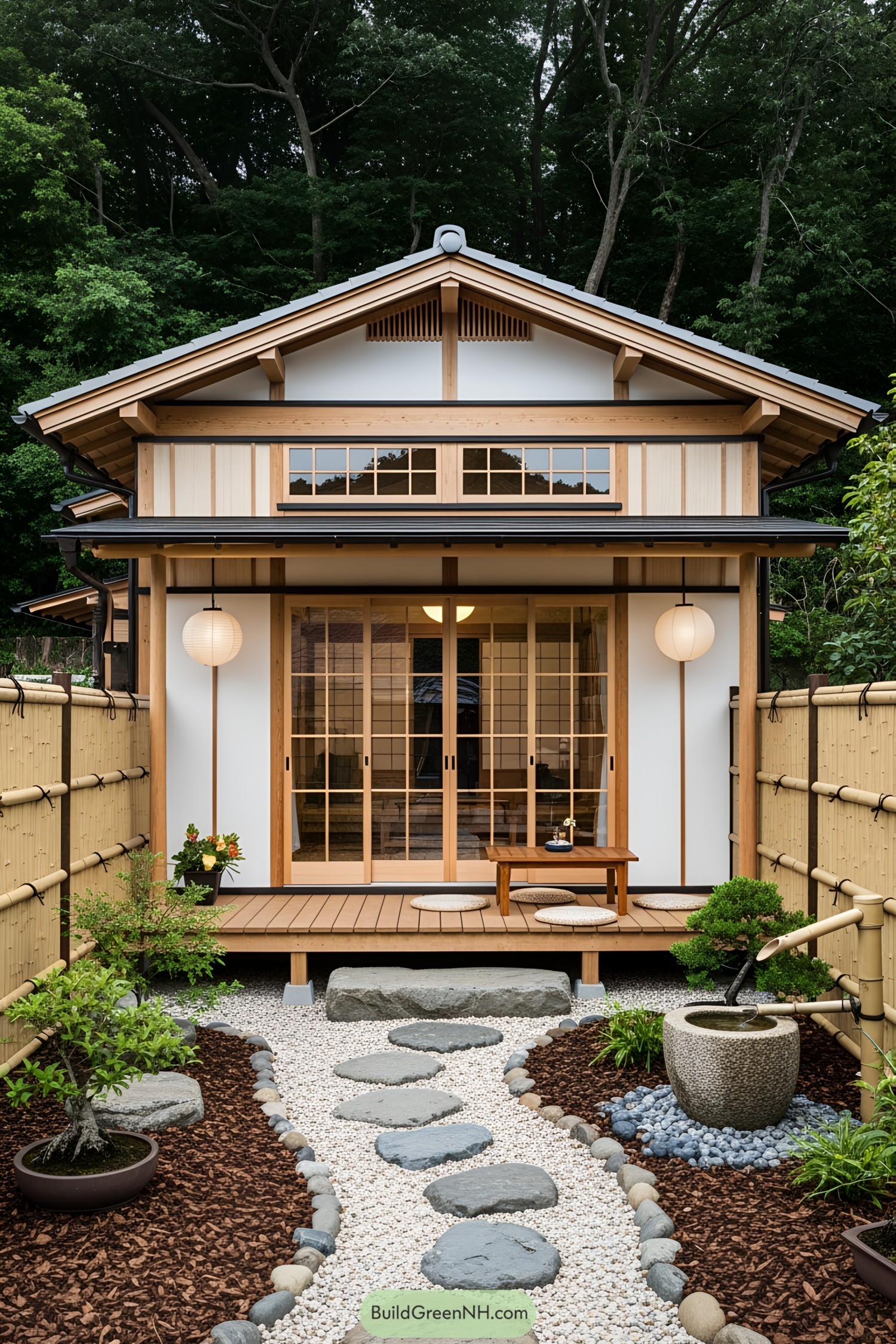 Small Japanese house with a serene garden path