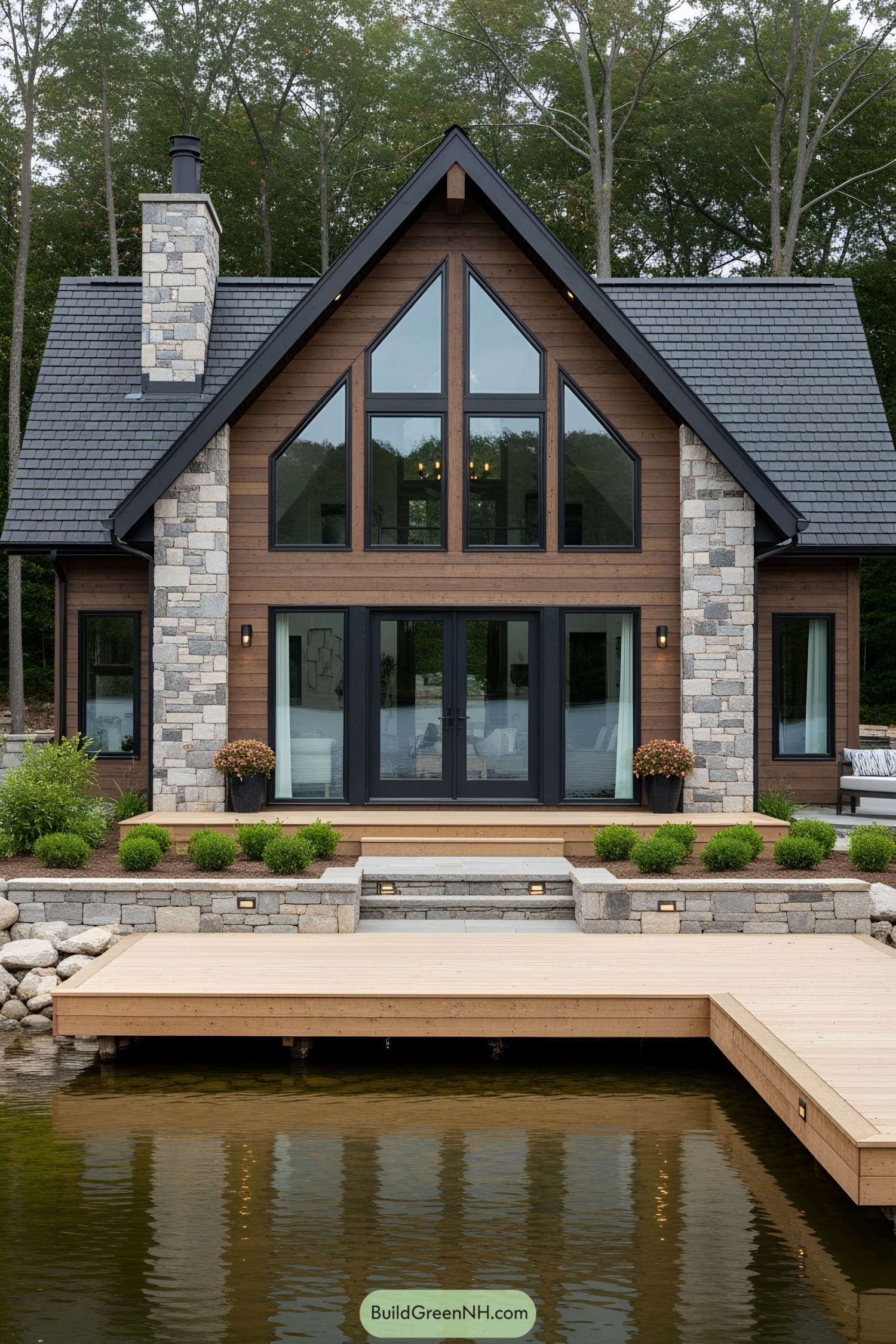 Charming small lake house with stone and wood exterior