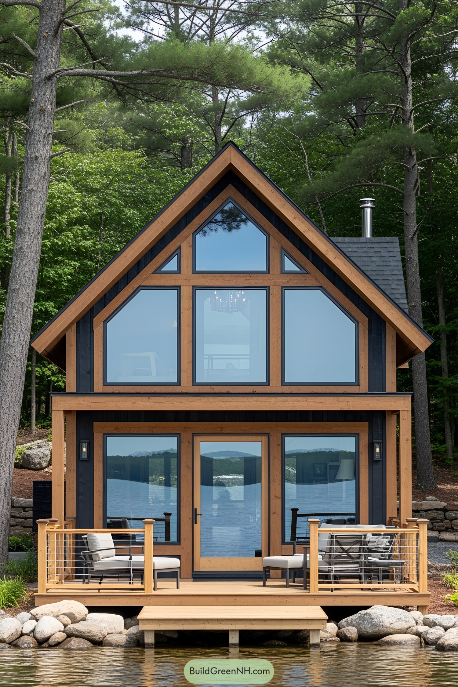 Cozy two-story lake house with a modern design