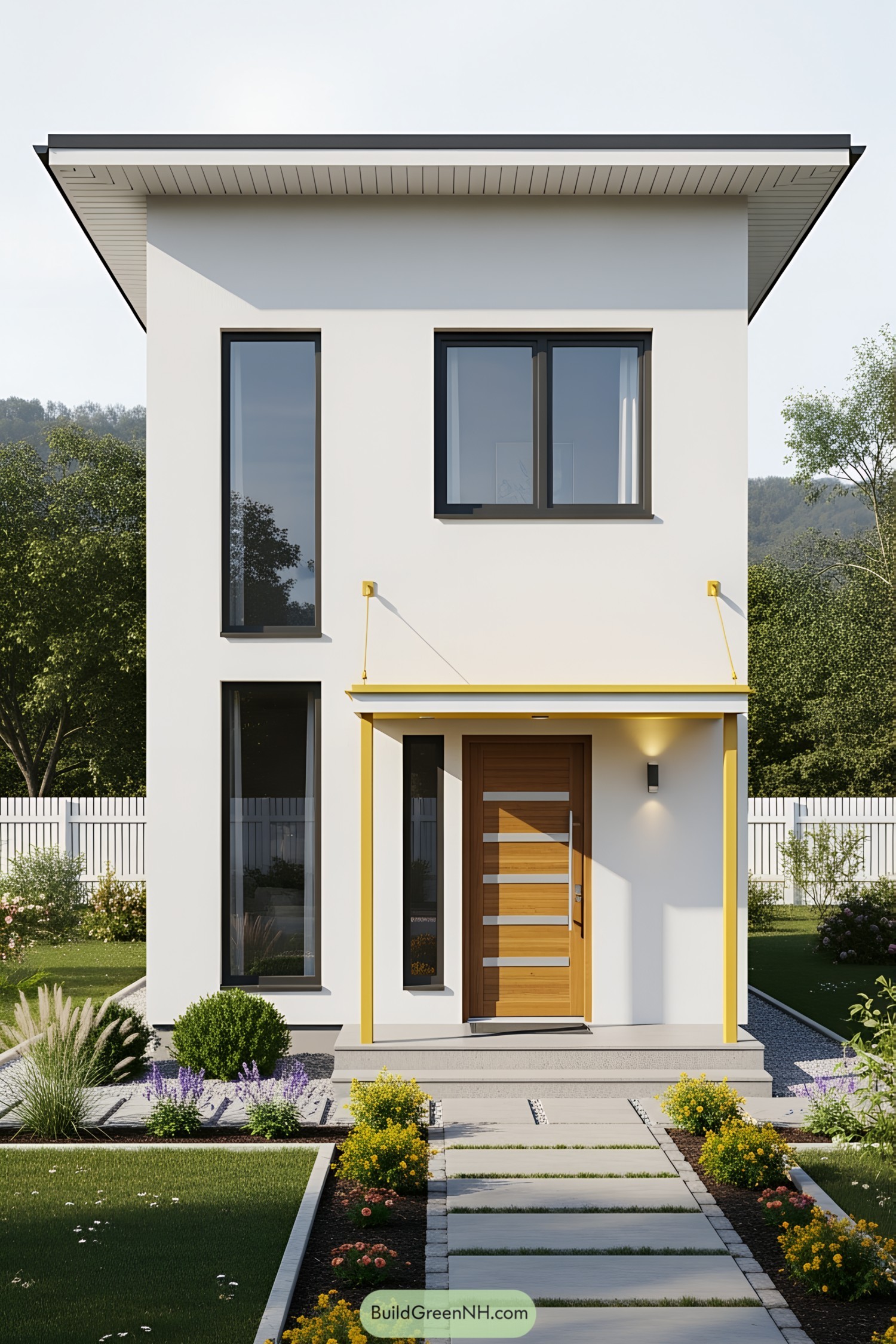 Contemporary two-story loft house with a minimalist garden