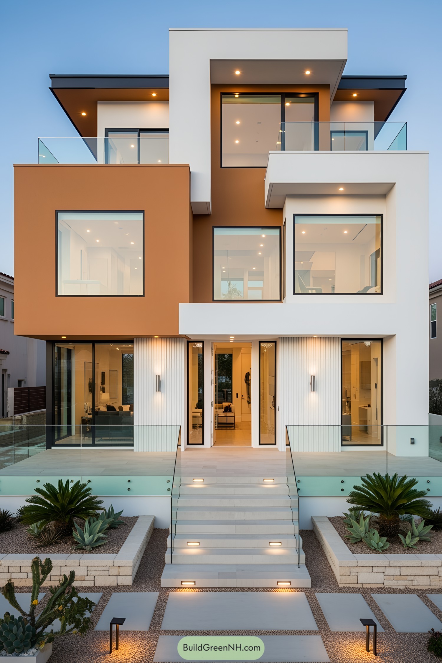 Stylish multi-story house with large windows