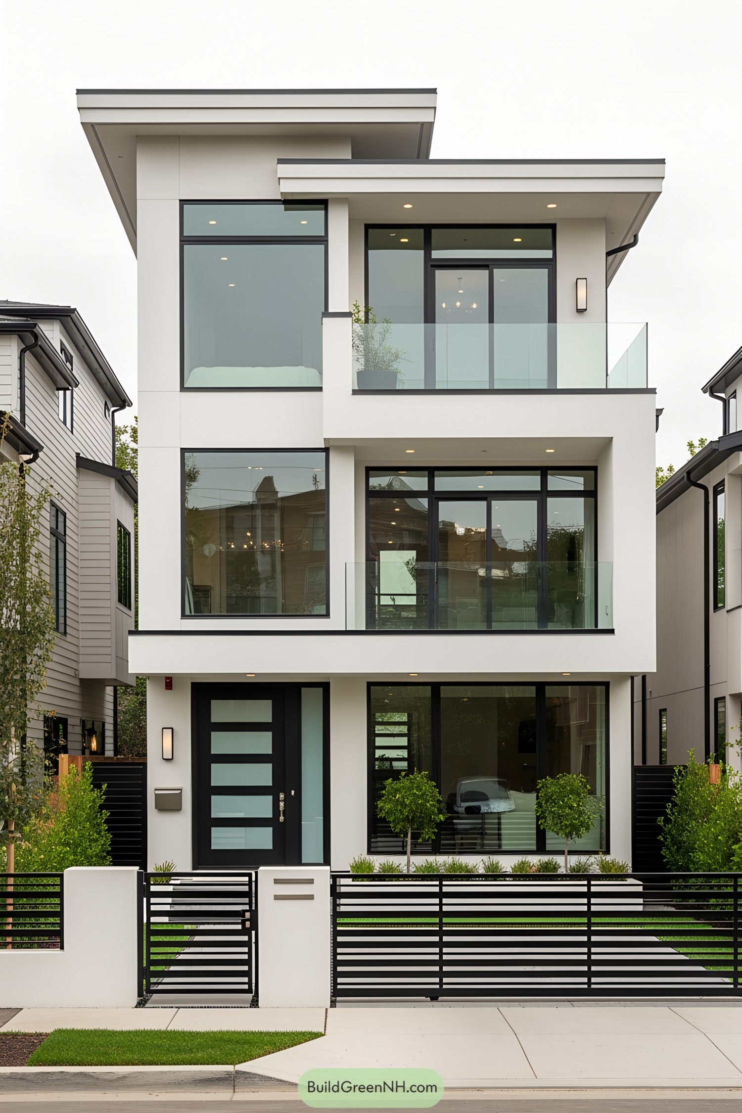 Modern white house with large glass windows