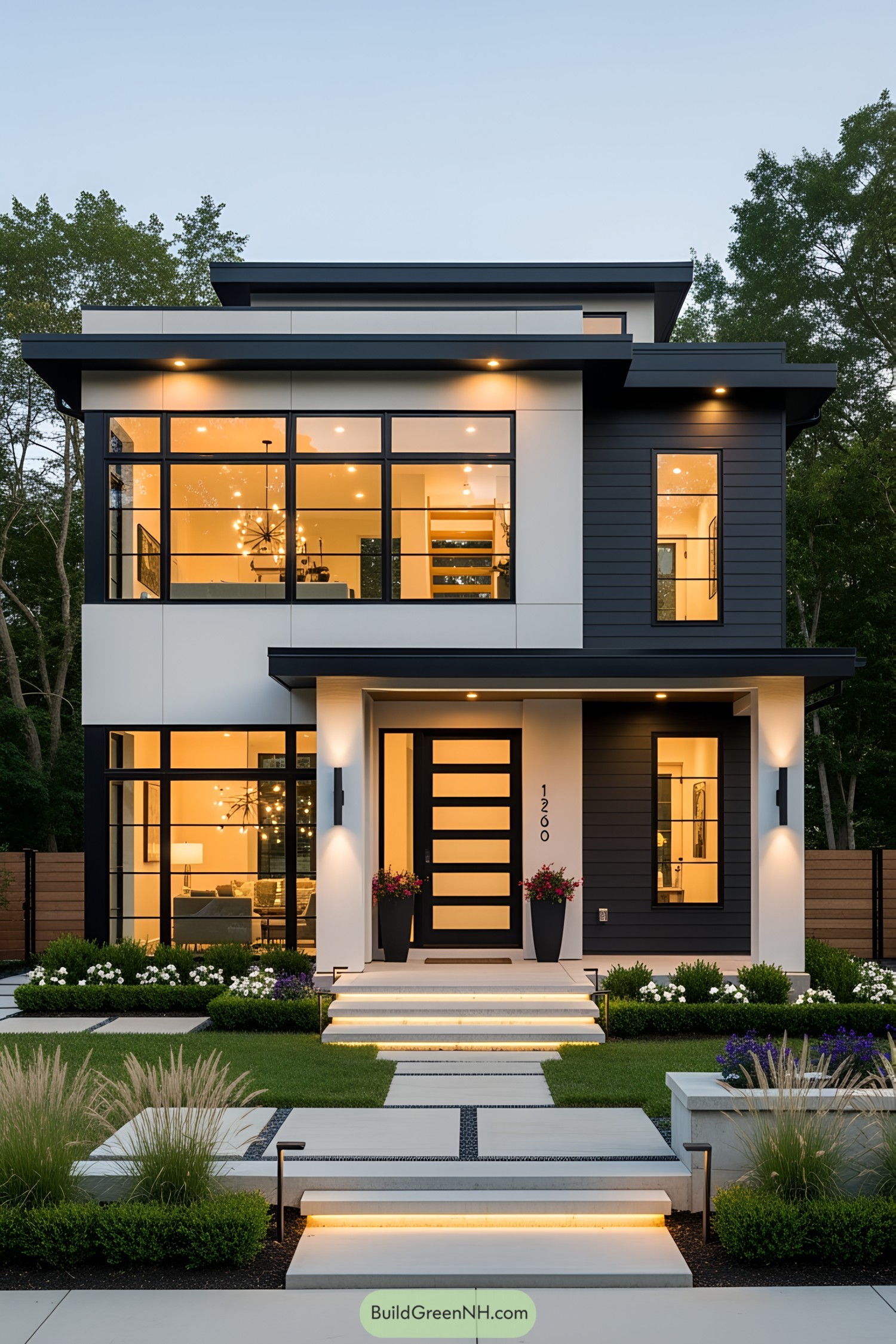 Modern luxury house with large windows and sleek design