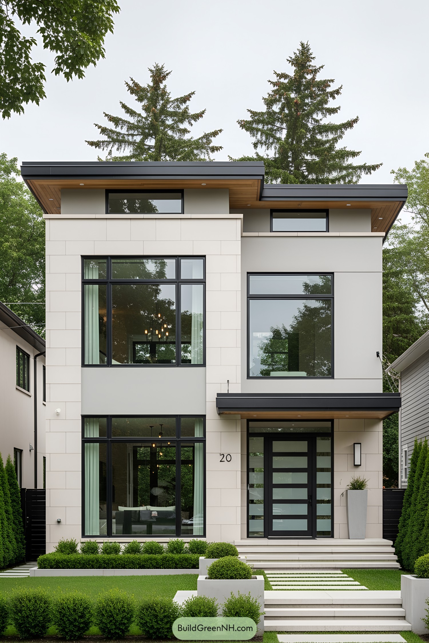 Modern luxury house with large windows and sleek design
