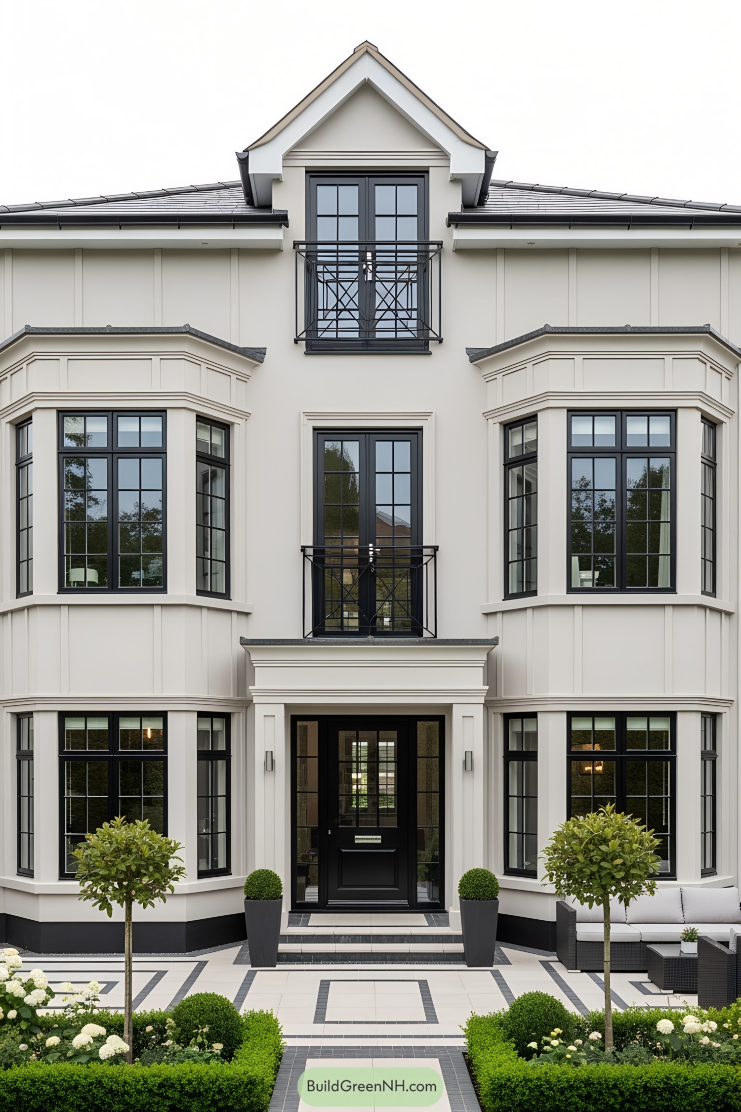 Modern luxury house with symmetrical design and large windows