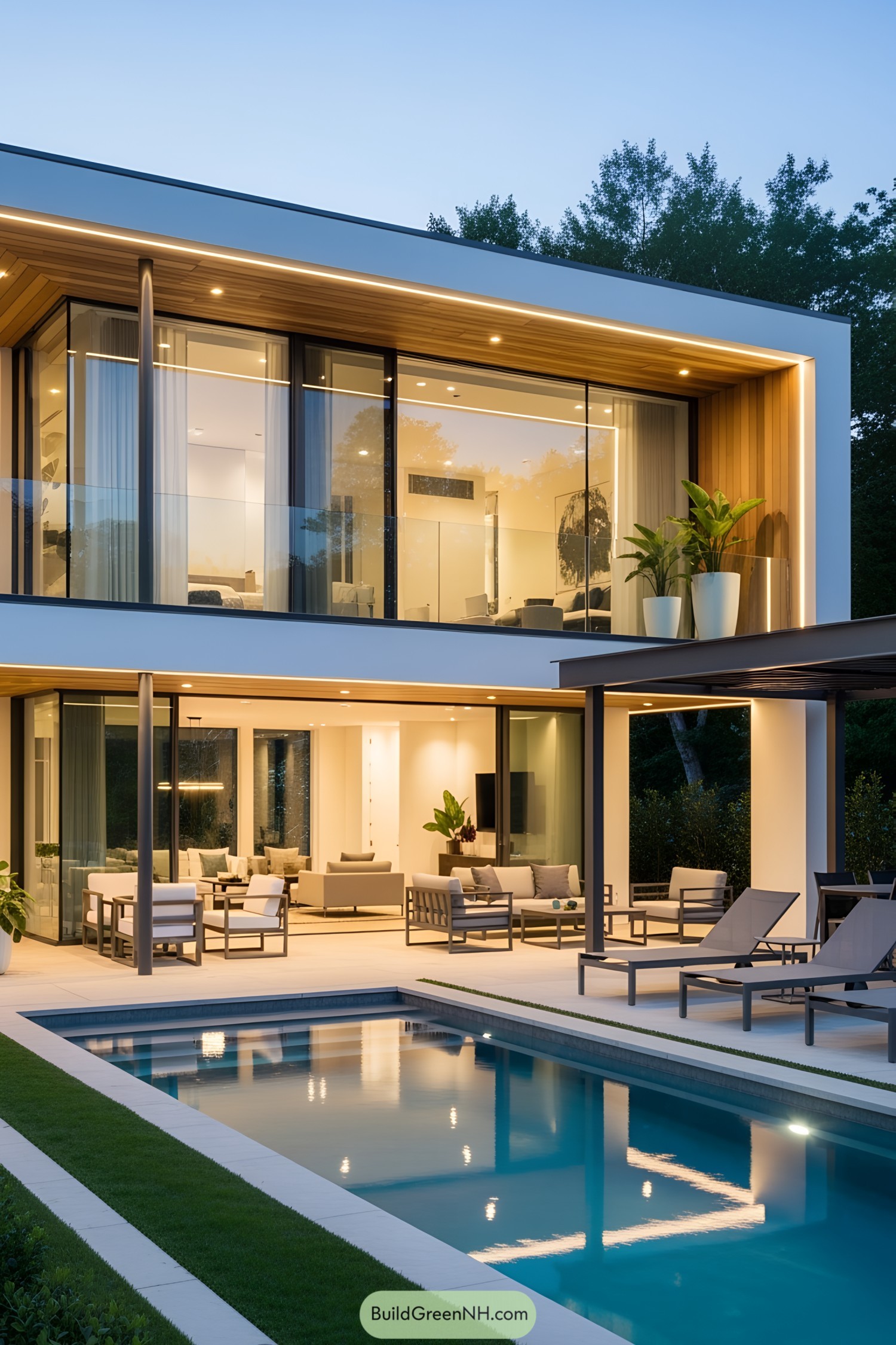 Modern two-story luxury house with a pool