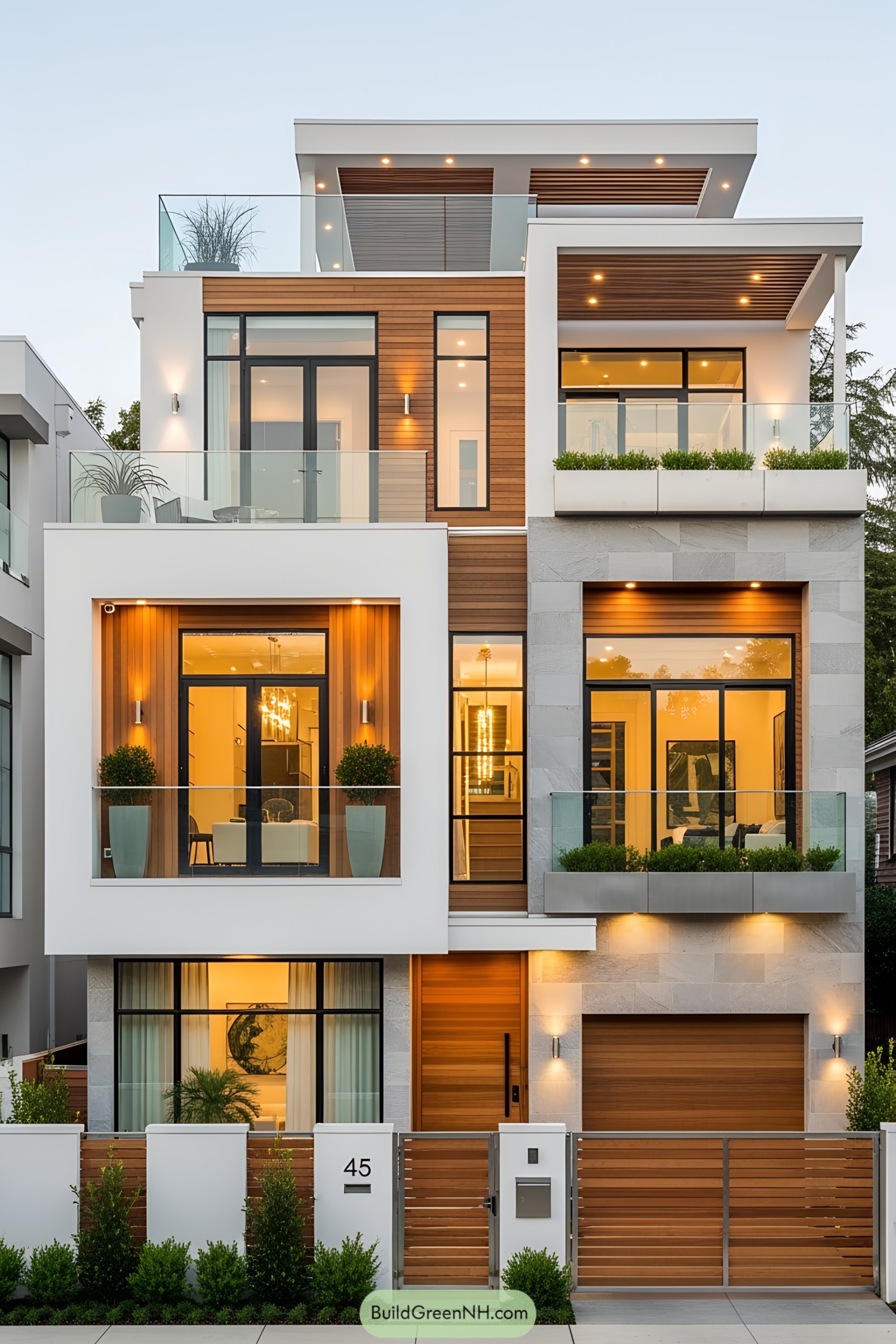 A multi-level luxury house with sleek design elements