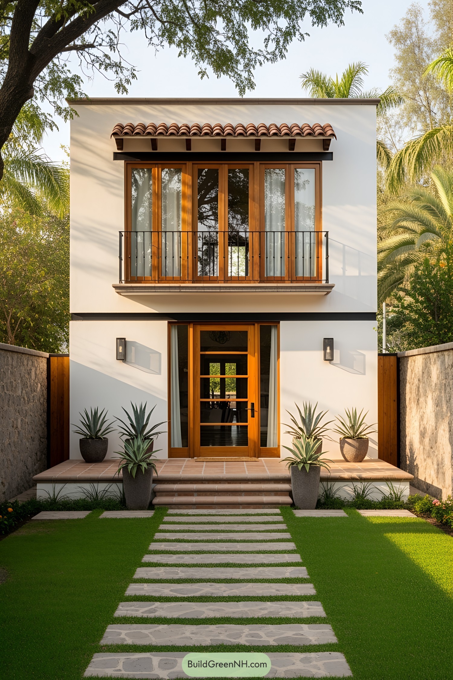 A modern Mexican home with a charming garden path