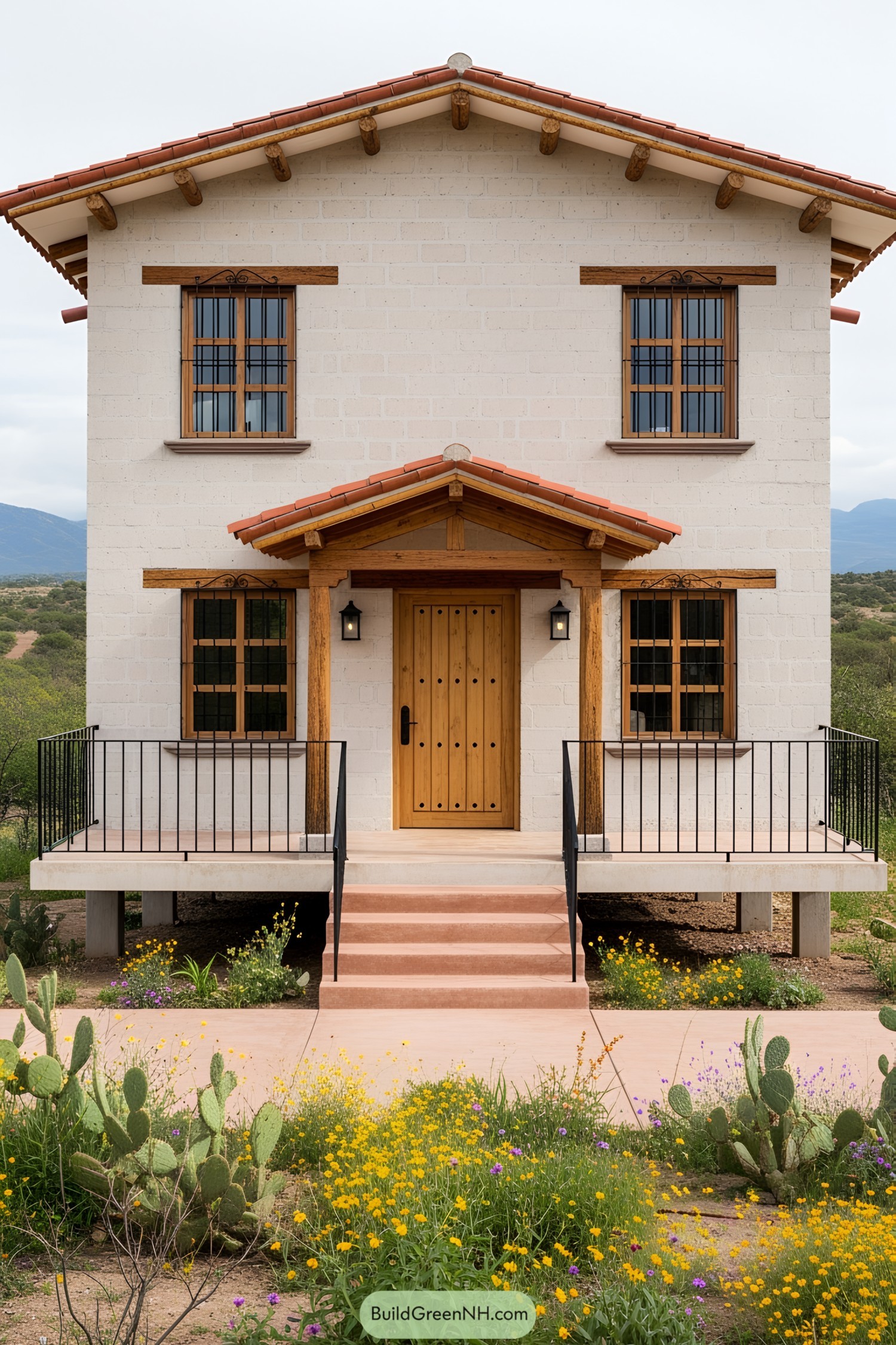 Cozy two-story Mexican house with terracotta tiles