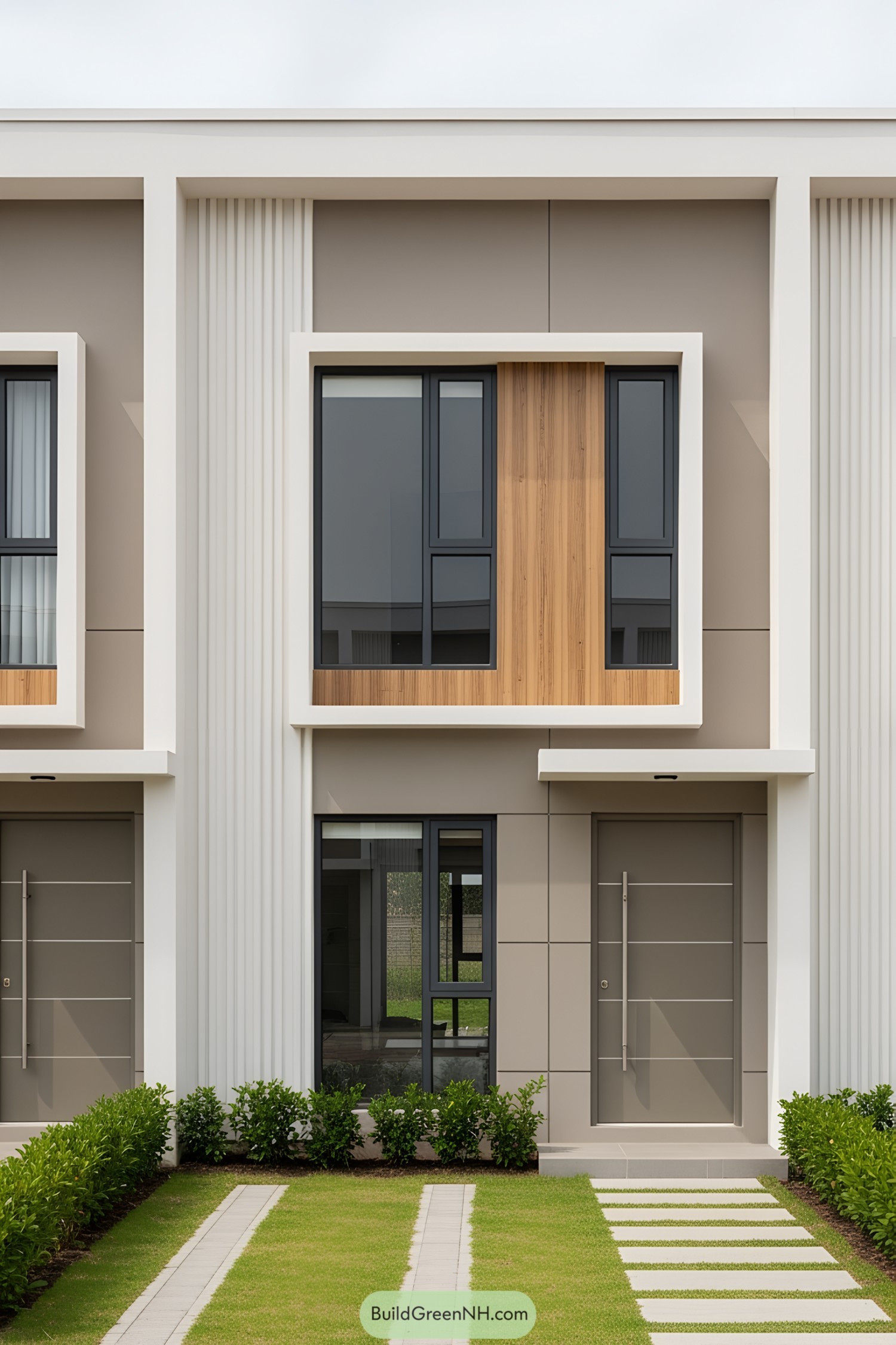 Modern row house with sleek windows and a minimalist facade