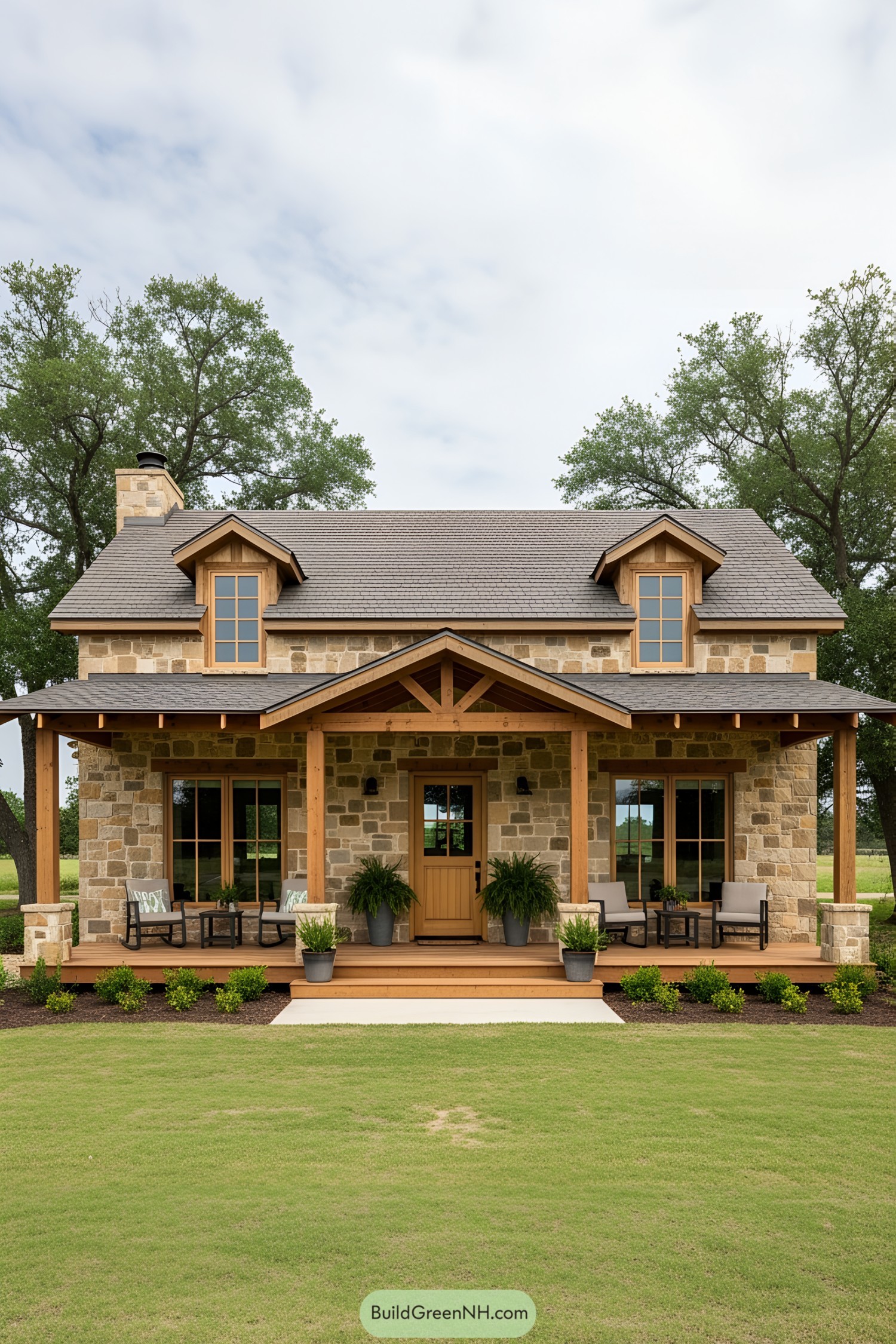 Small stone house with a charming porch