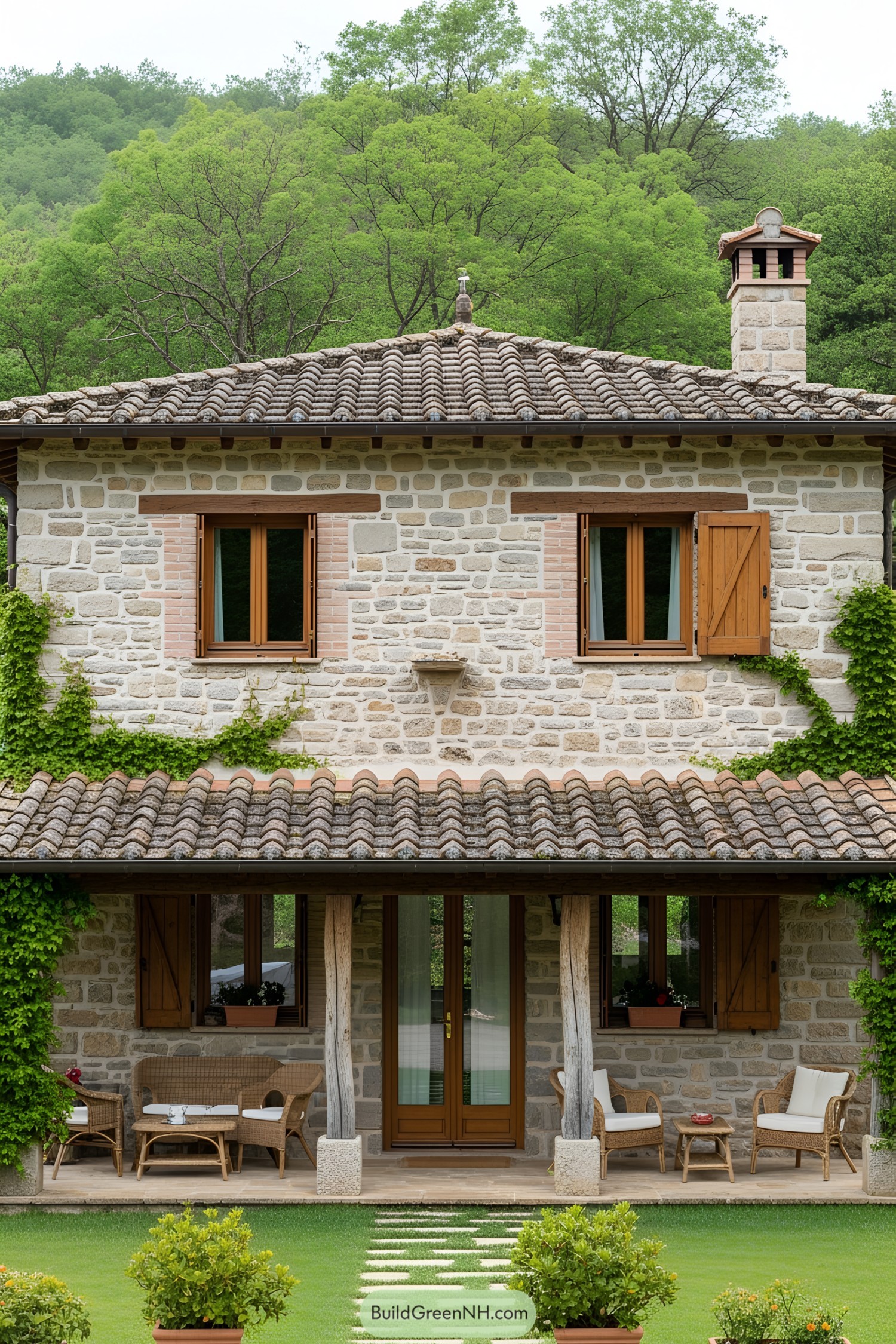 Small stone house with wooden shutters