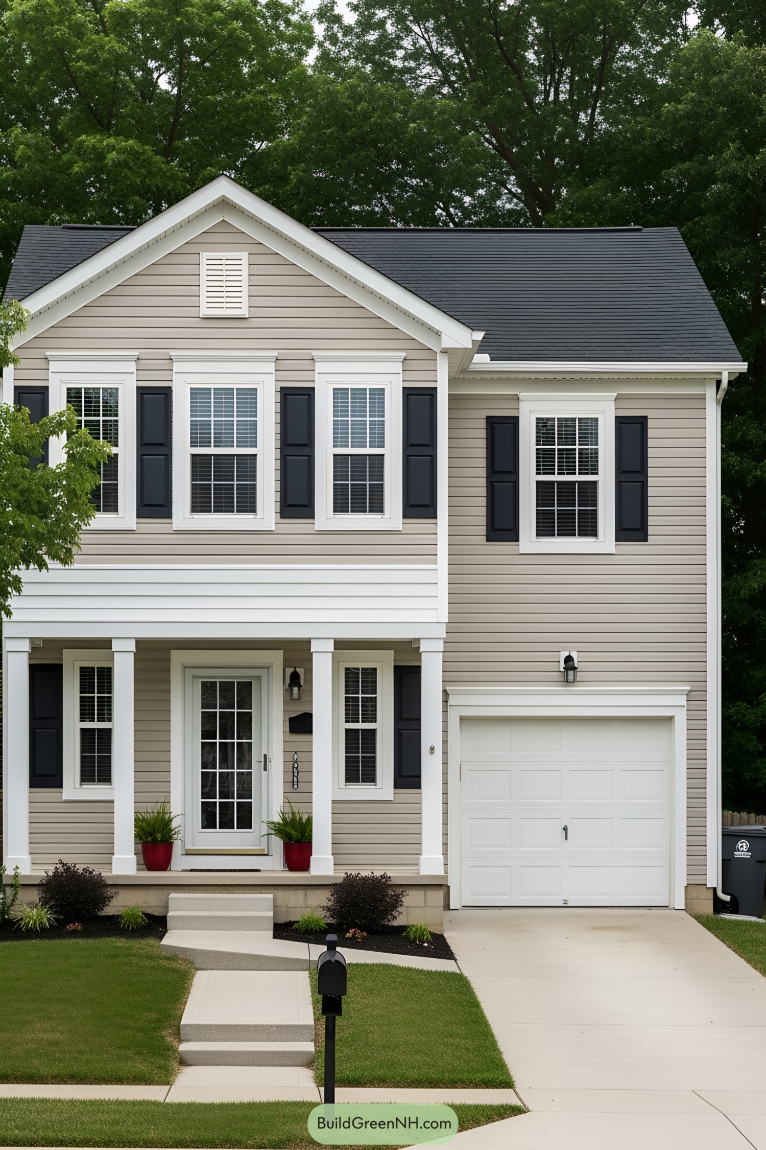 Classic two-story suburban house with a welcoming porch