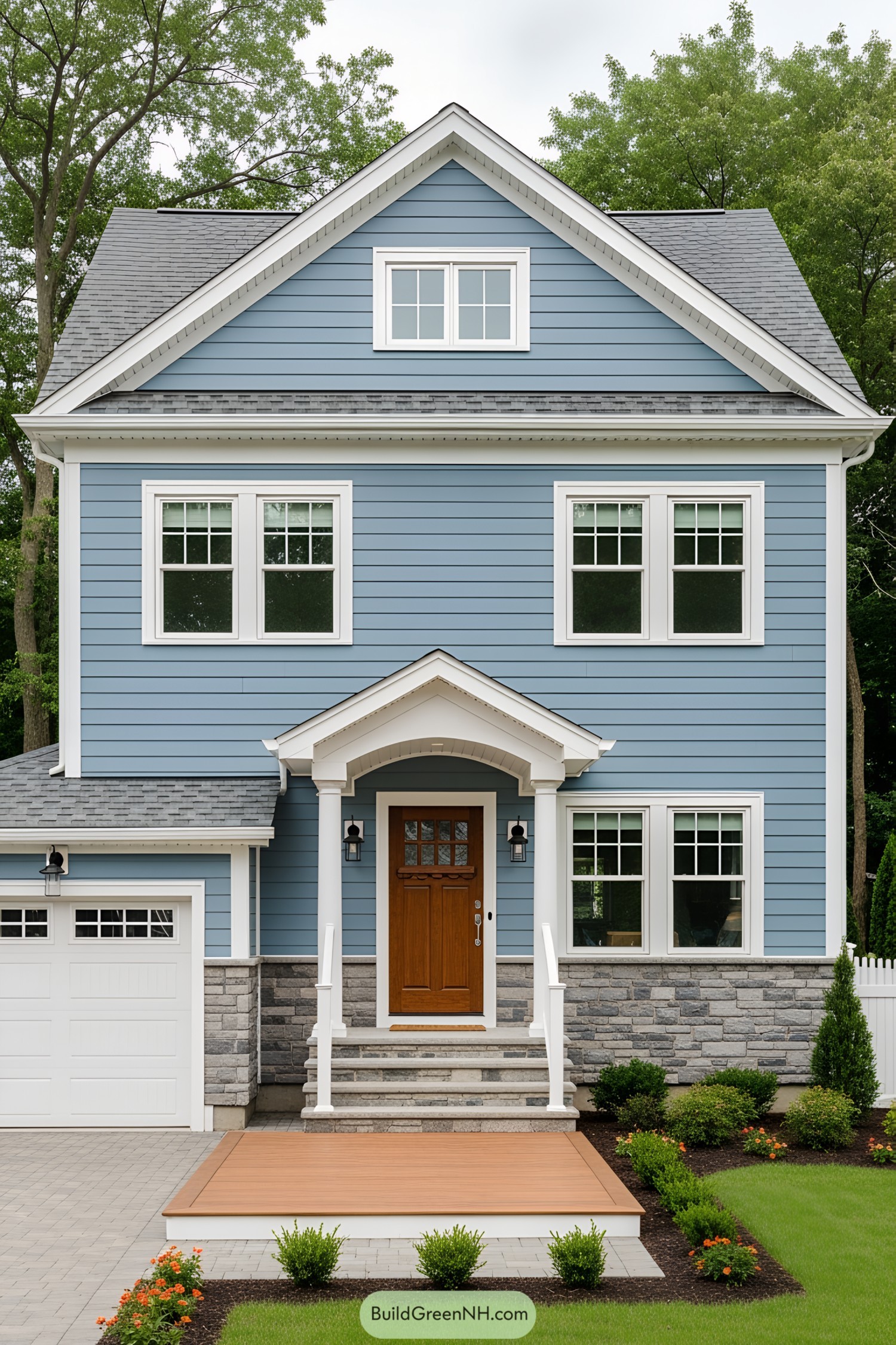 Light Blue Suburban House with White Trim
