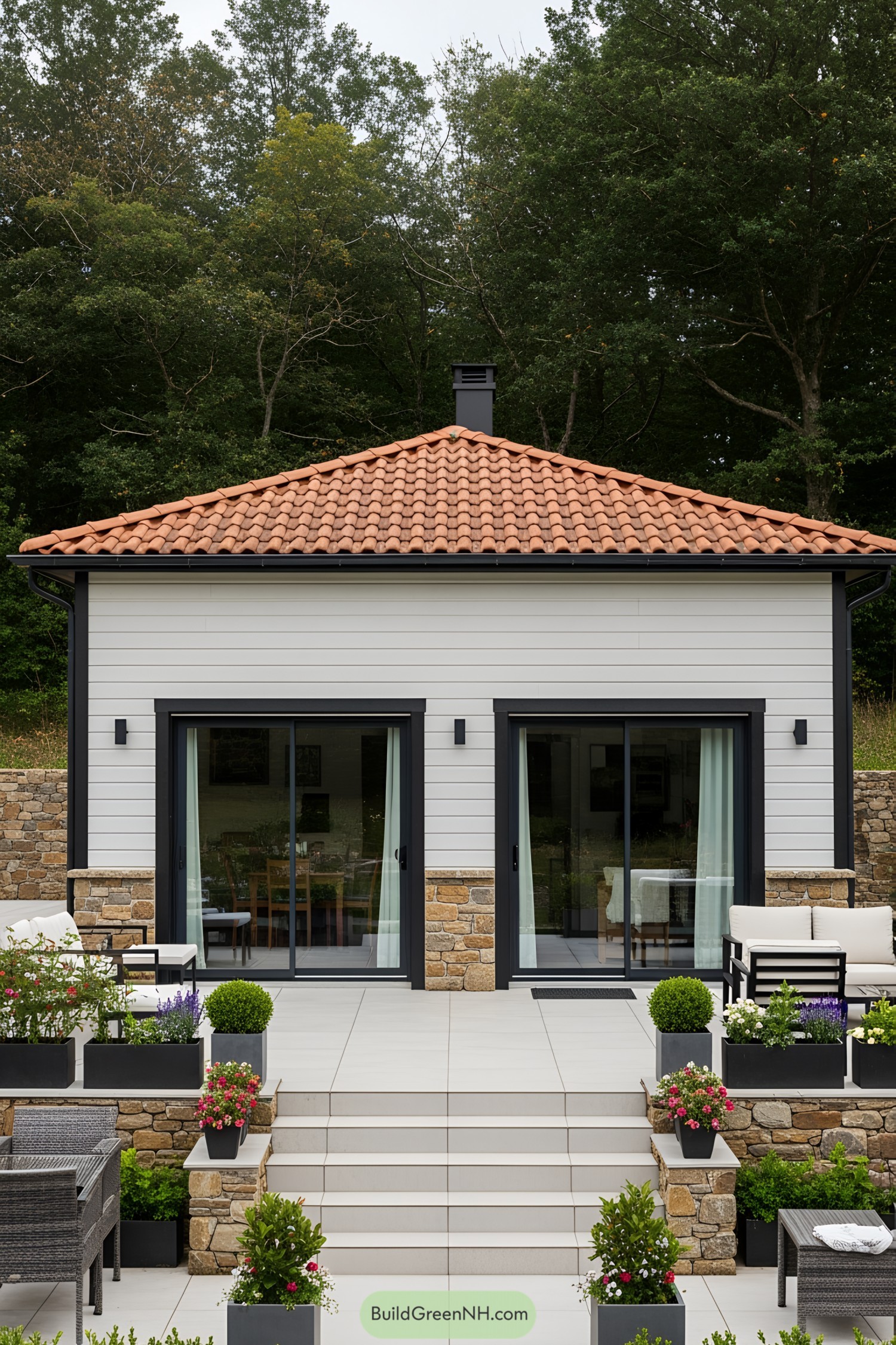 Compact house with red roof and modern design