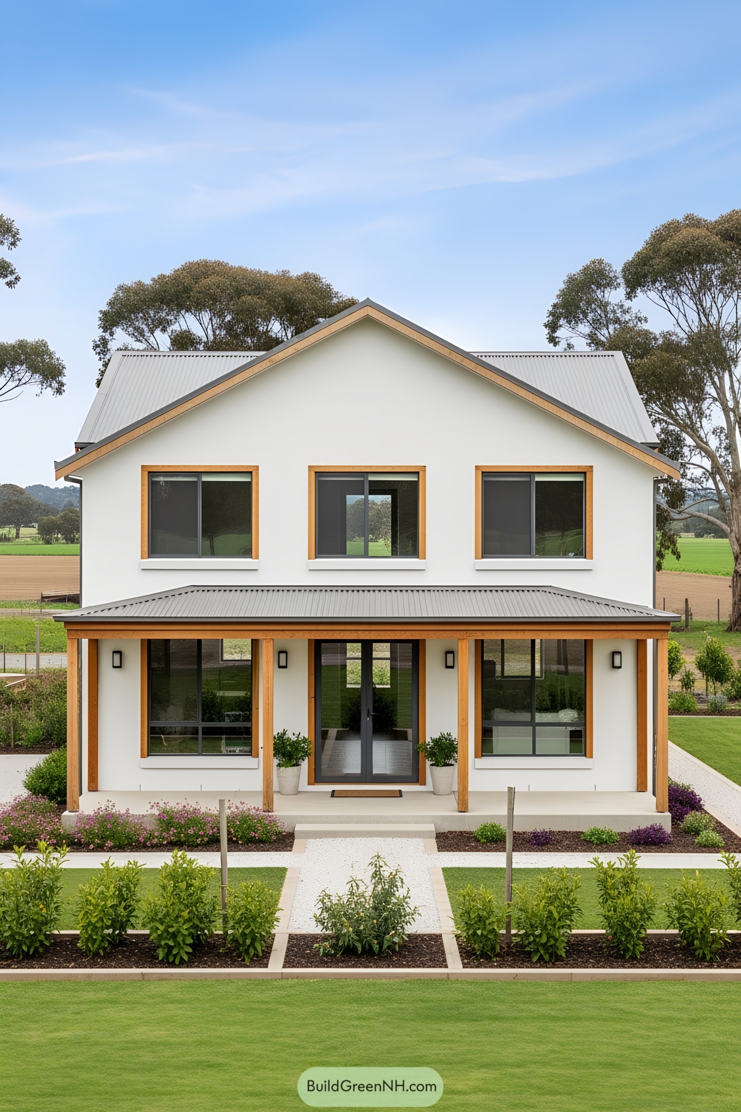 Contemporary two-story village house with a porch