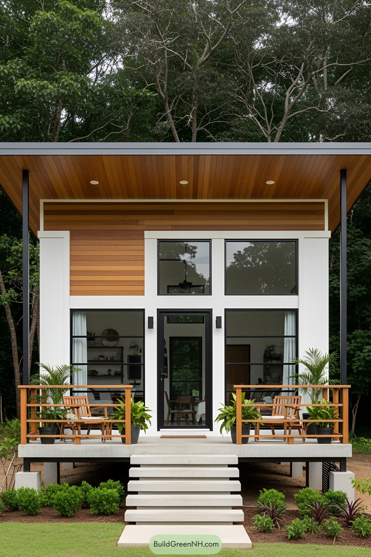 Modern small house with wooden accents