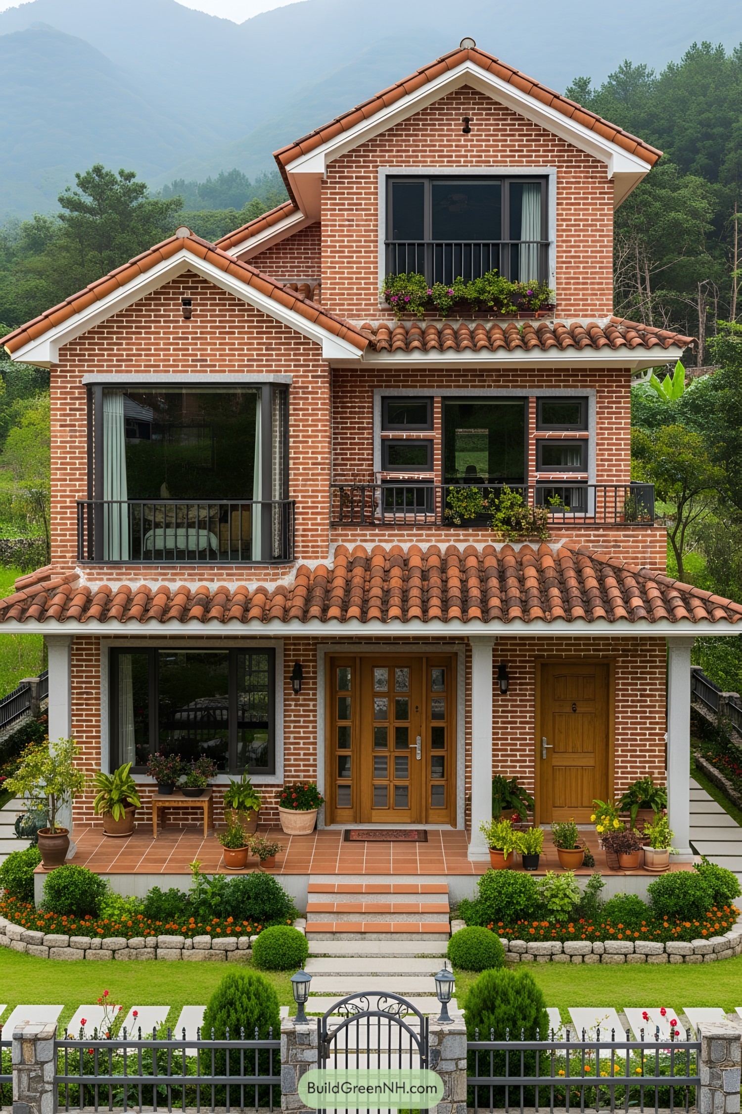 Charming village house with red brick facade and terracotta roof