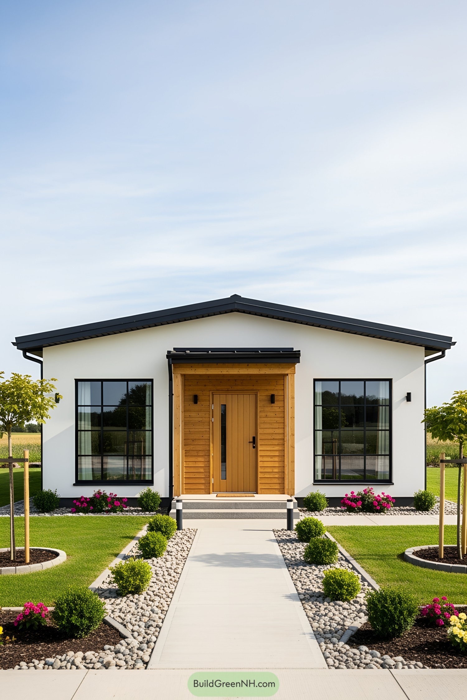 Modern small village house with tidy garden
