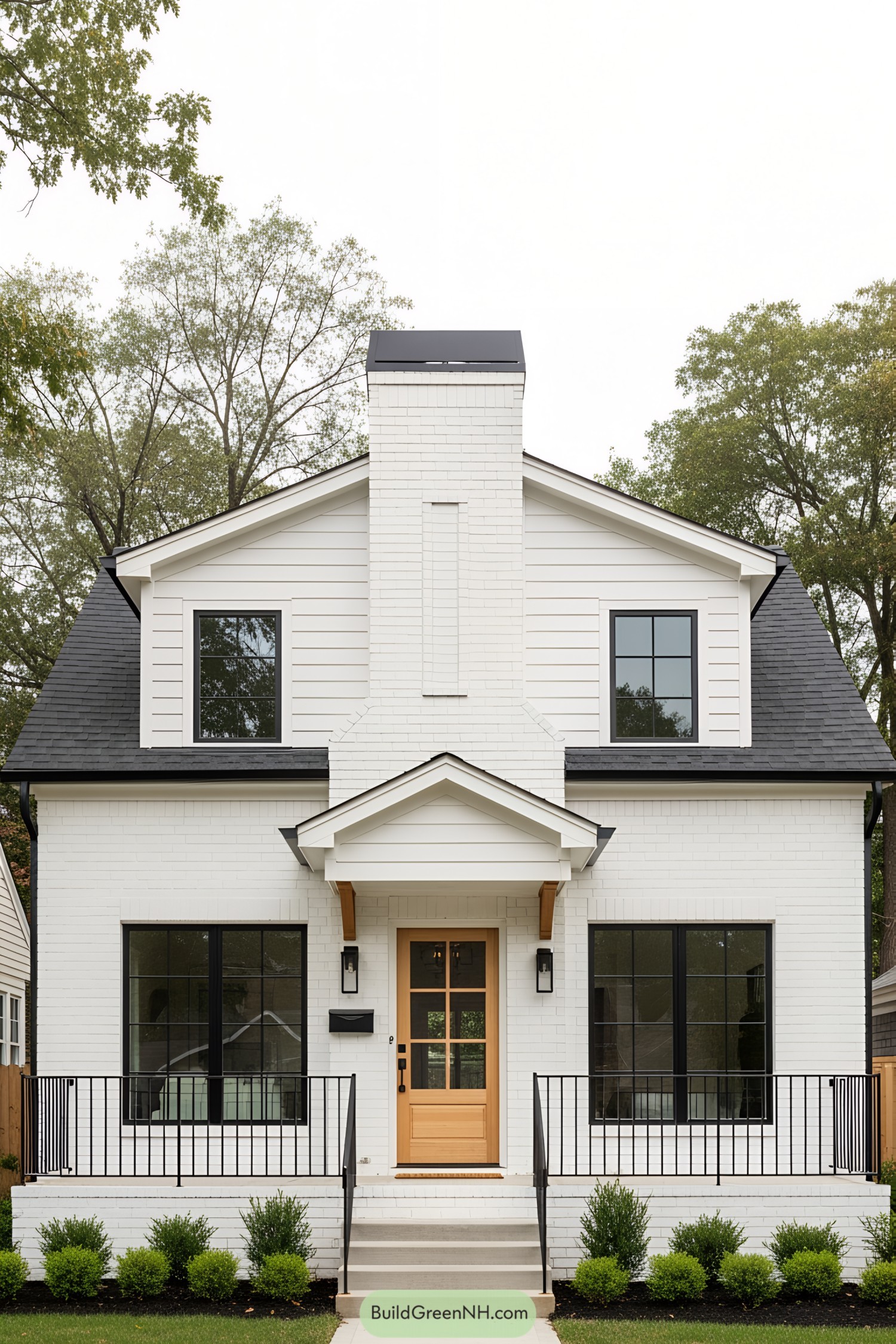 Quaint white house with a charming wooden door