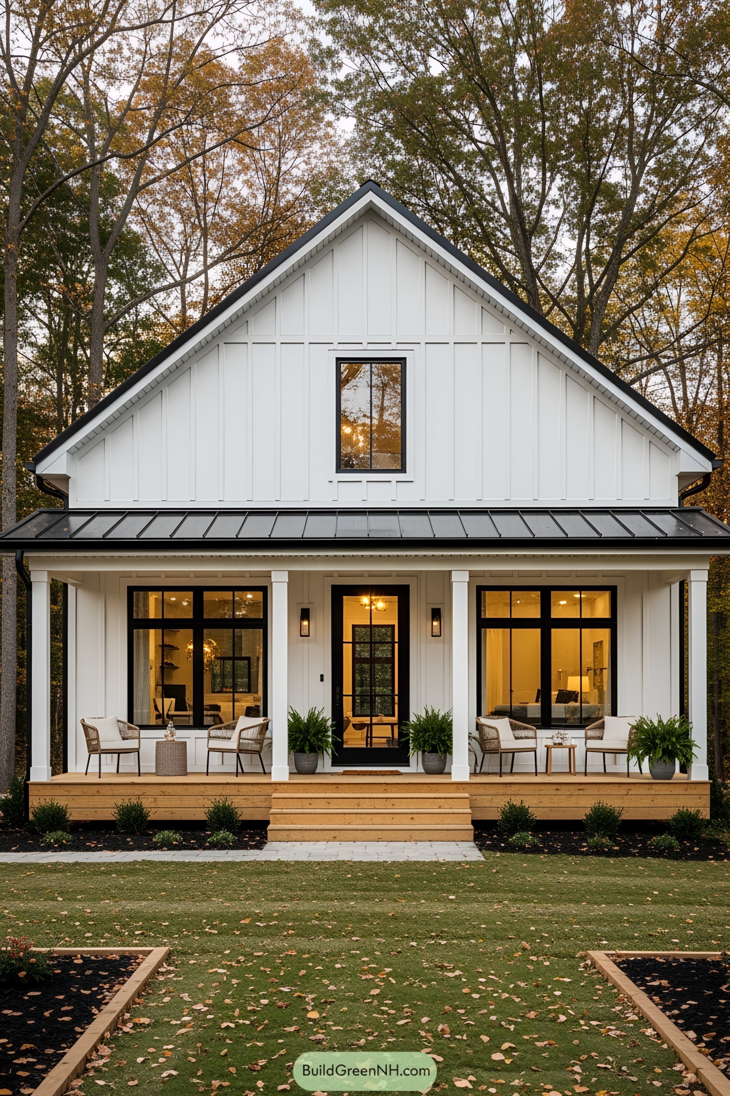Charming small white house with porch and garden