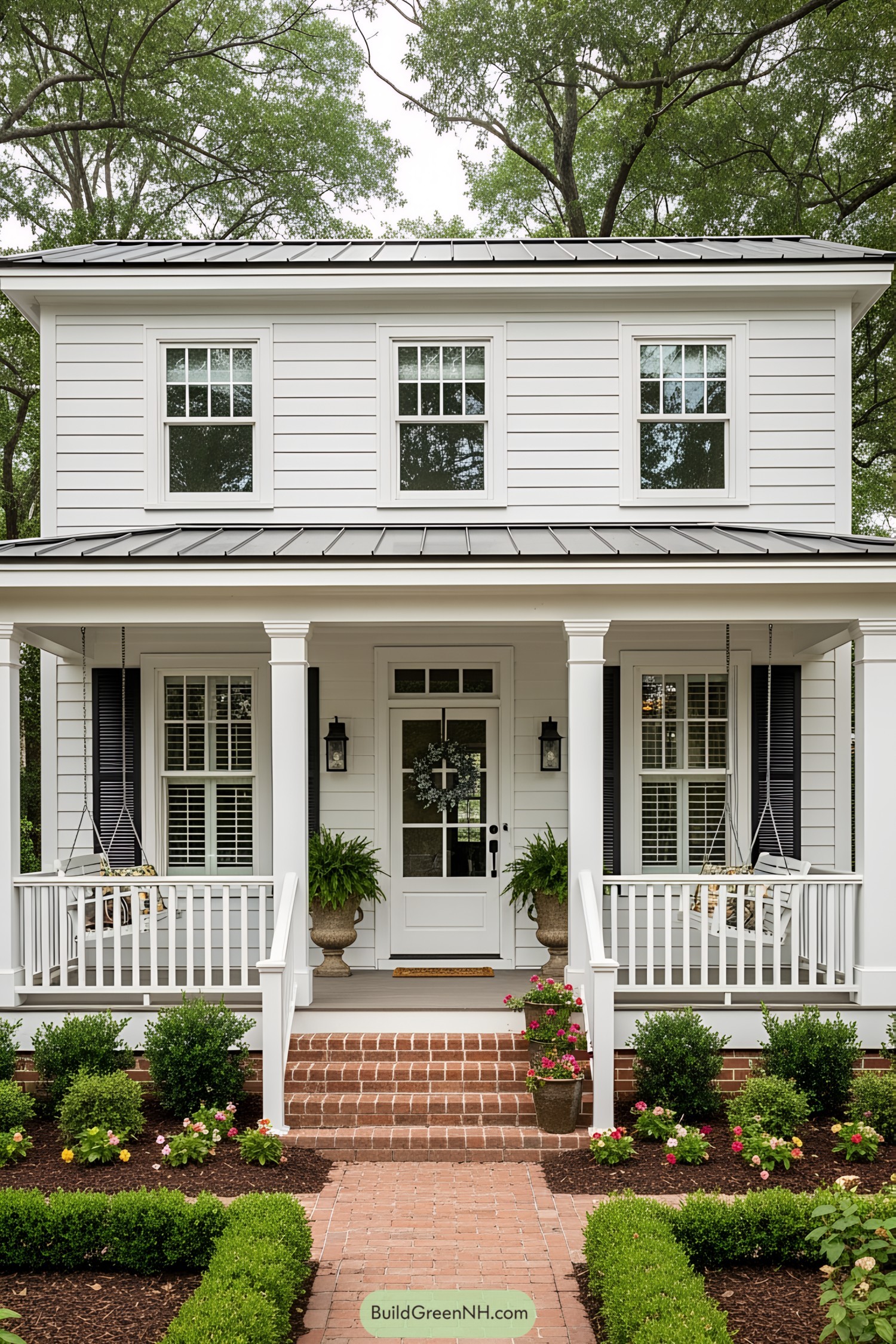 Charming small white house with lush garden