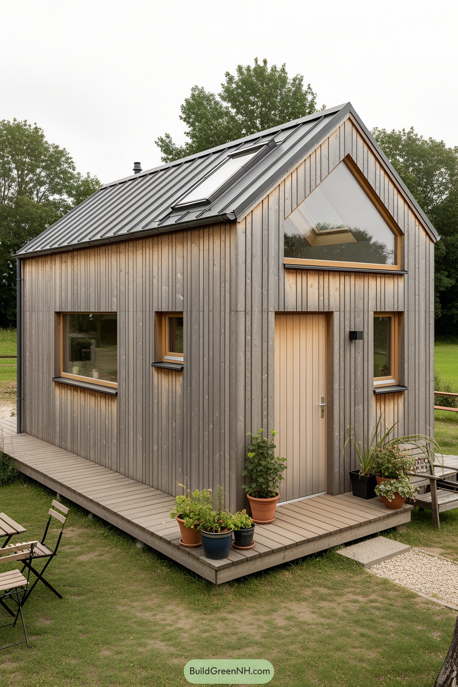 A small wooden house with a modern design
