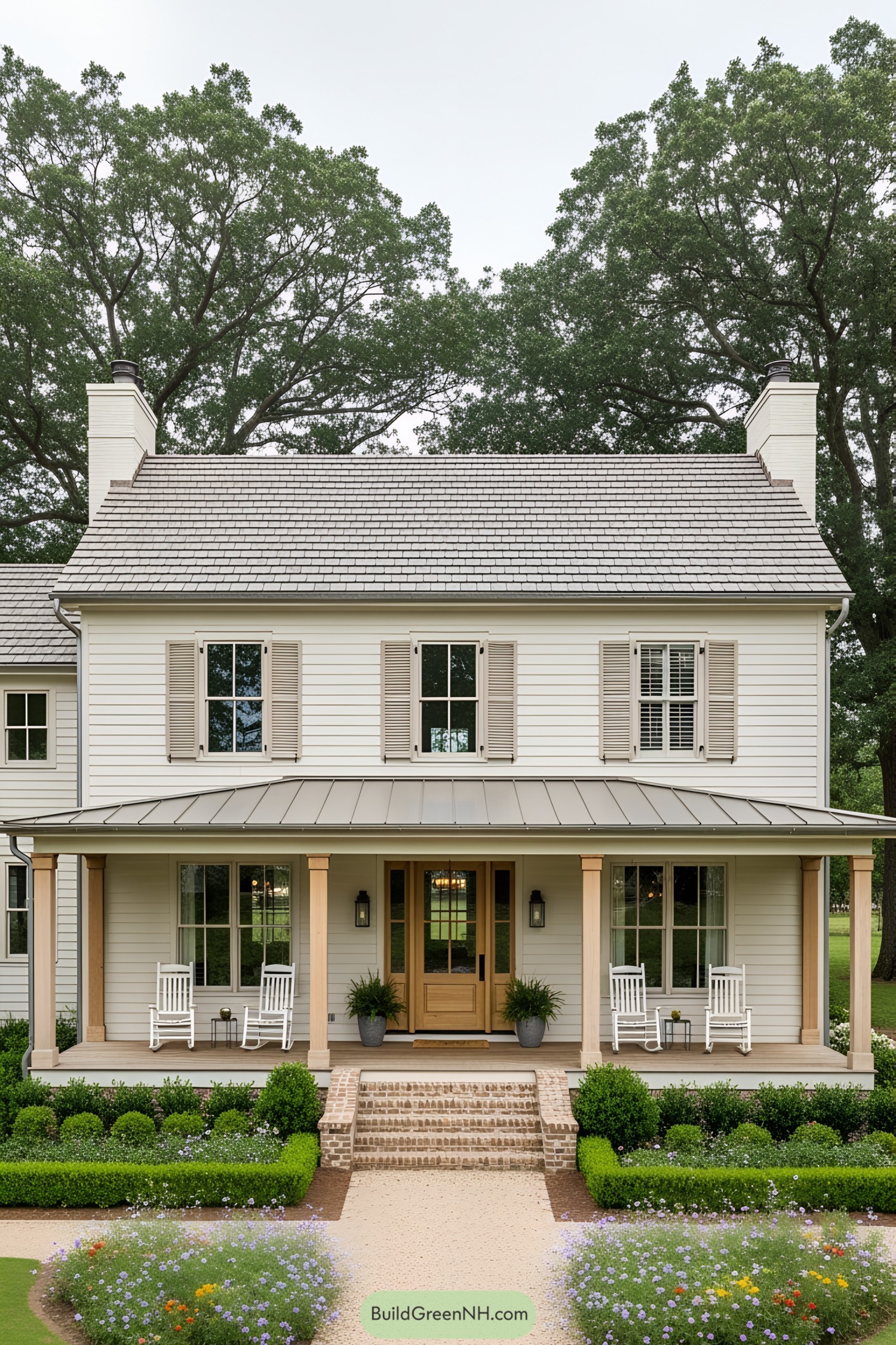 Classic farmhouse with inviting porch and rockers