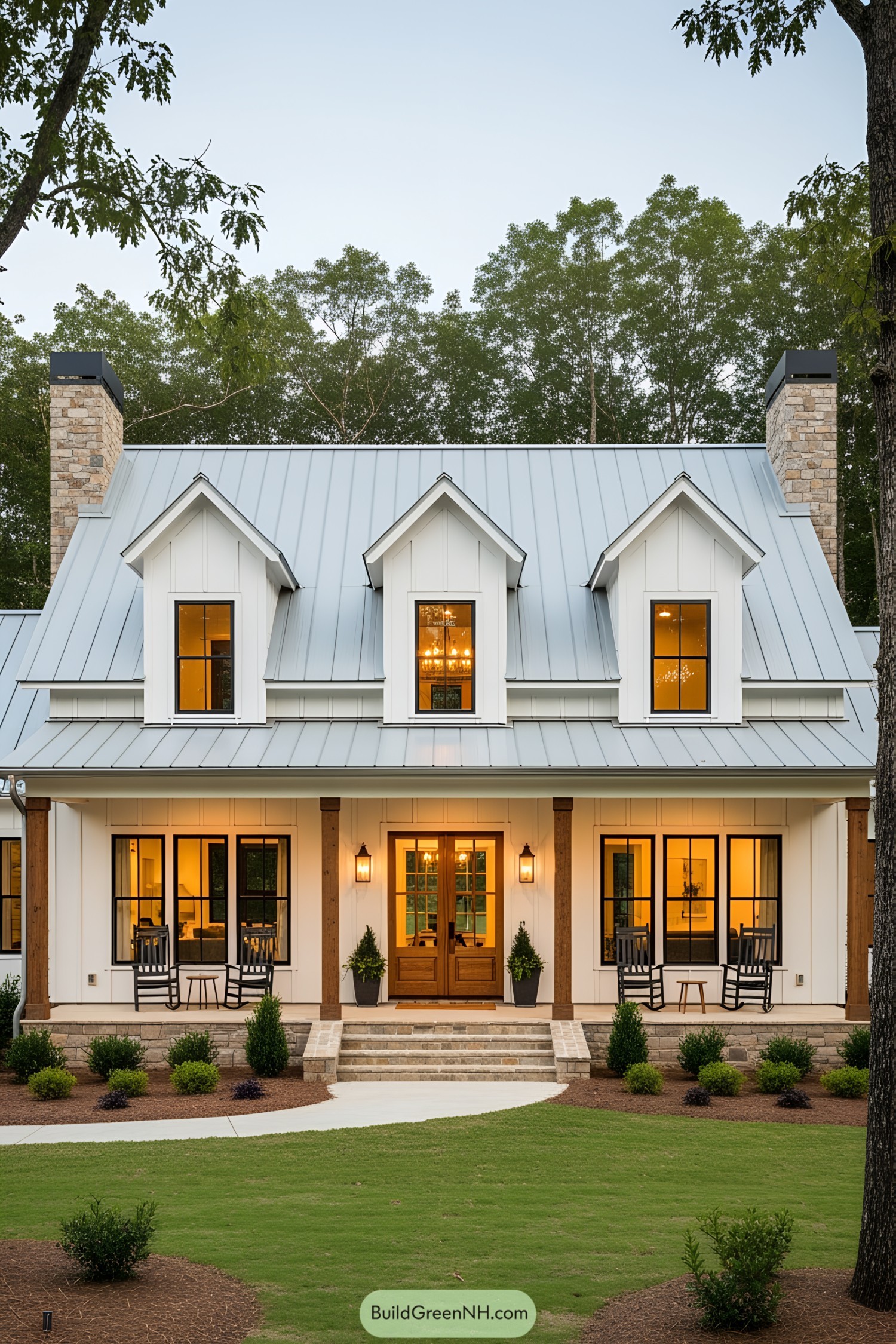 Charming farmhouse with inviting porch and greenery