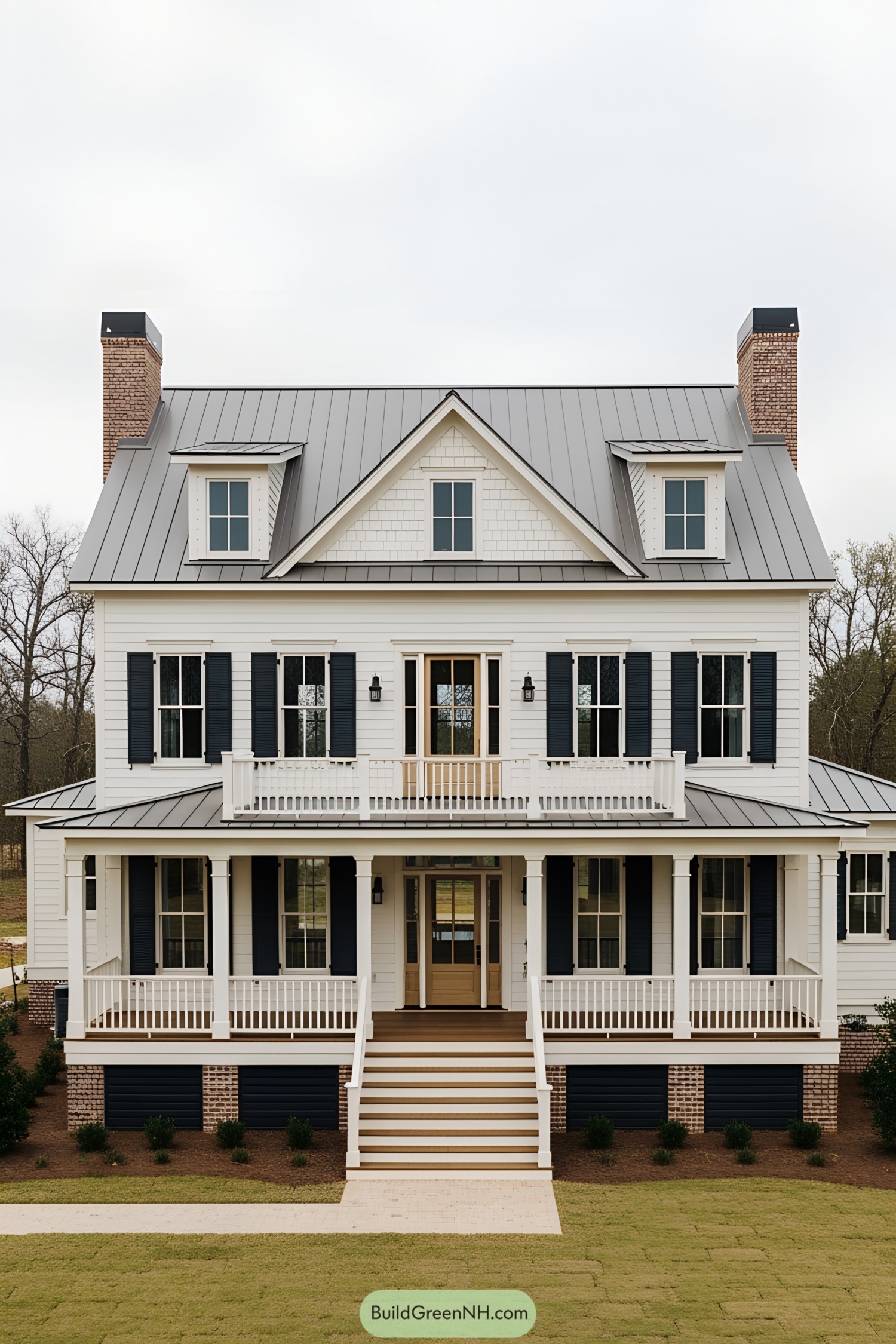 Elegant southern farmhouse with a double-decker porch