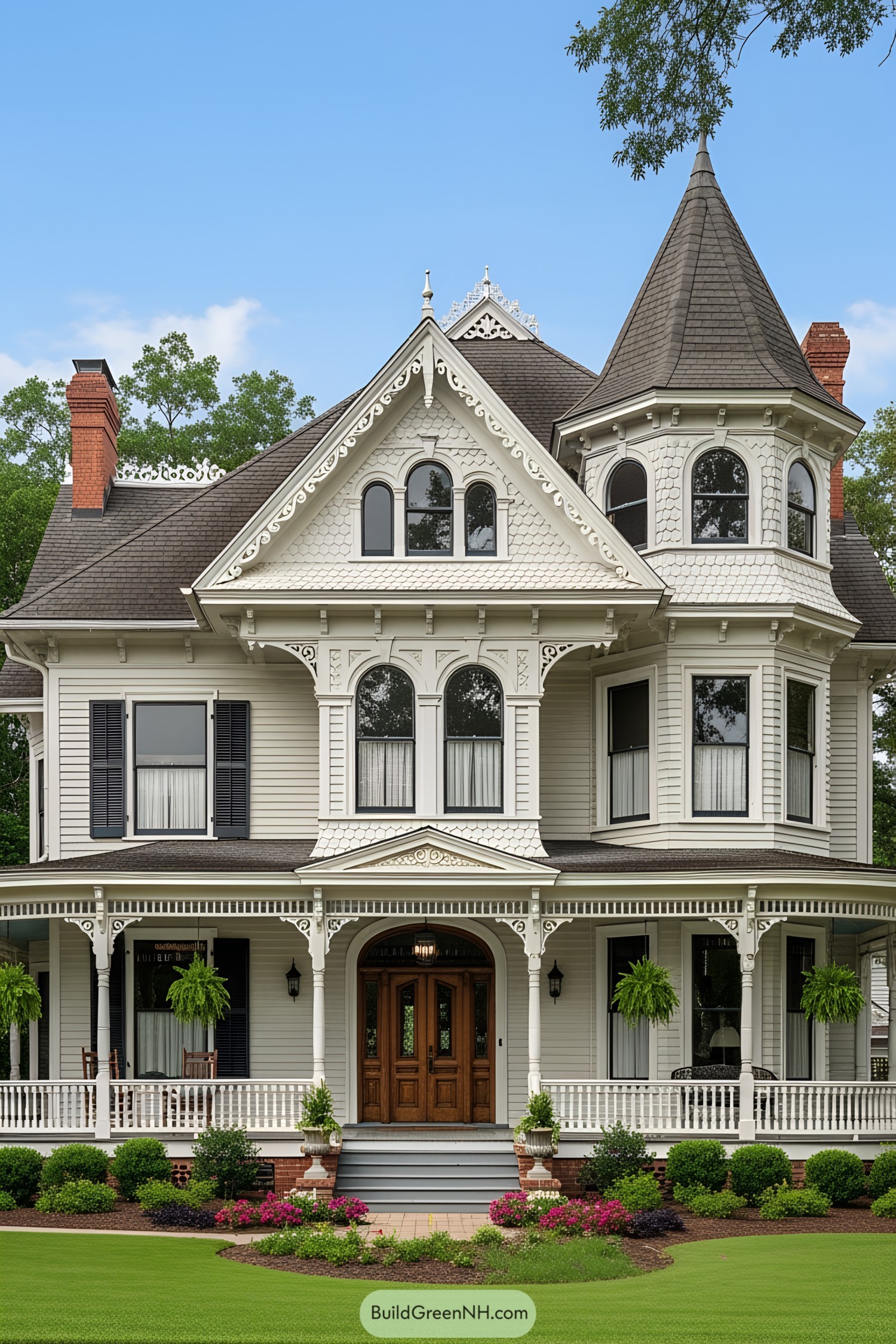 Classic Victorian house with wraparound porch and intricate detailing