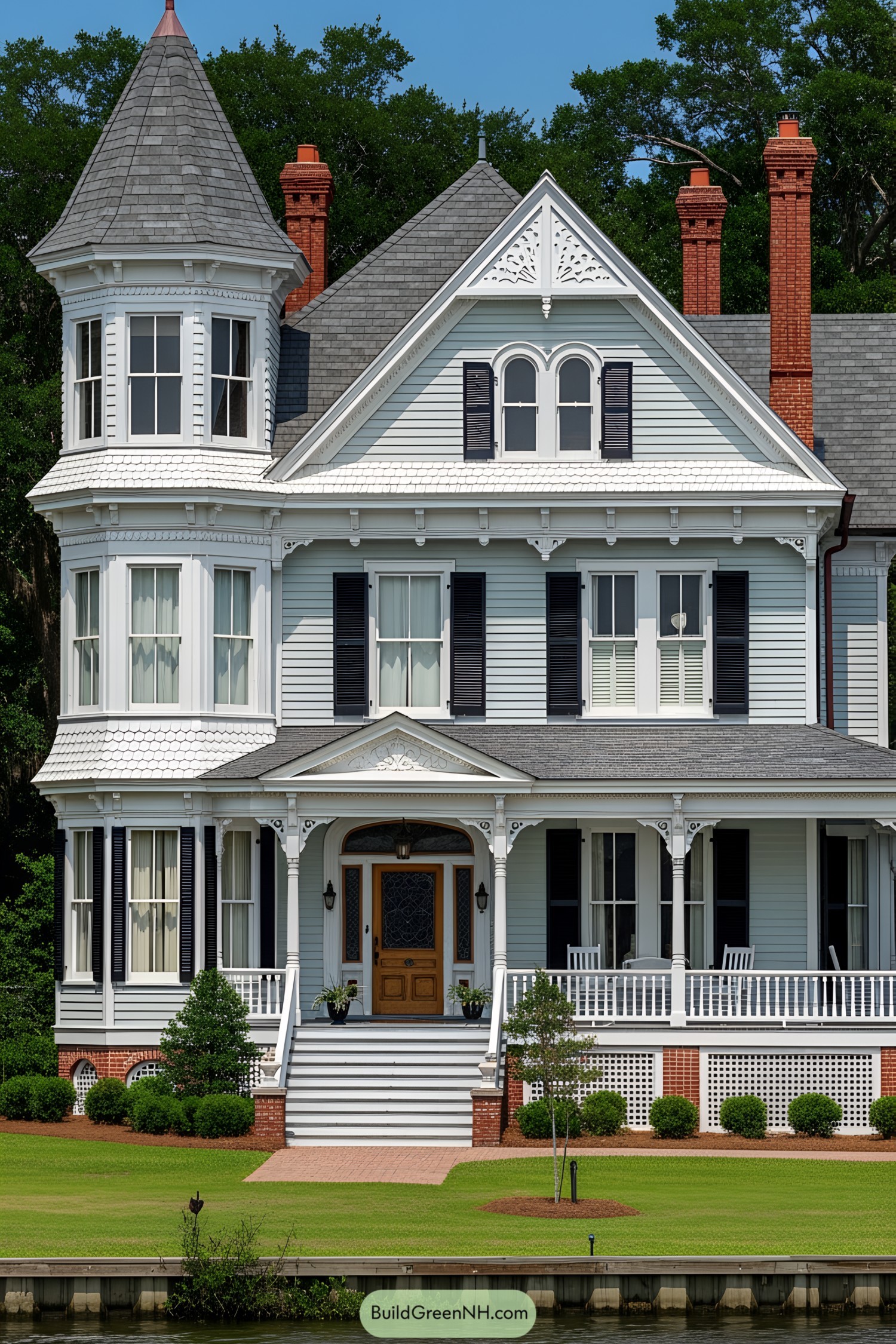 A grand Victorian house with ornate details and a welcoming porch