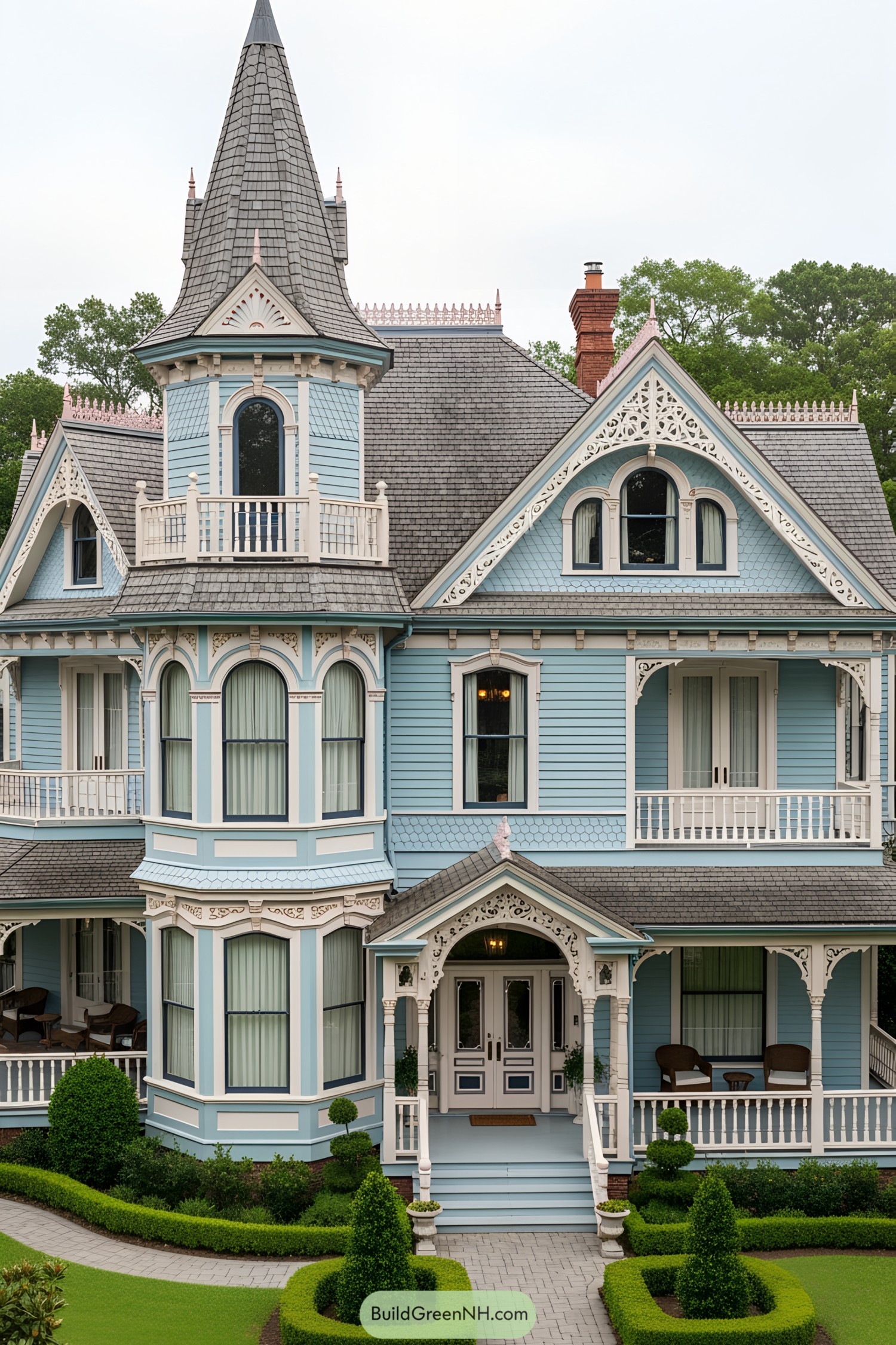 Elegant Victorian house with a stunning turret and detailed trim